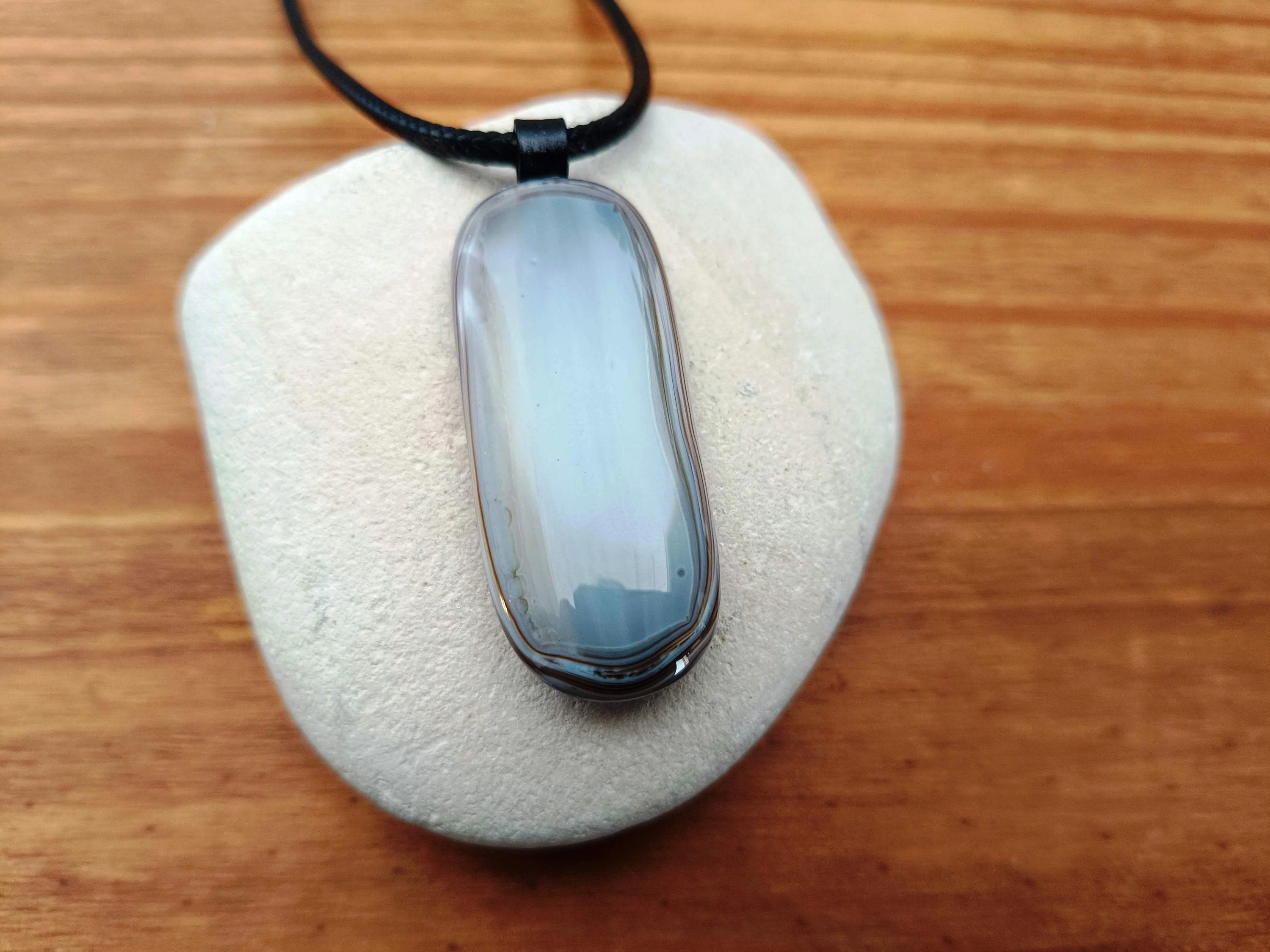 Handmade natural coloured fused glass pendant with necklace - Photo 1