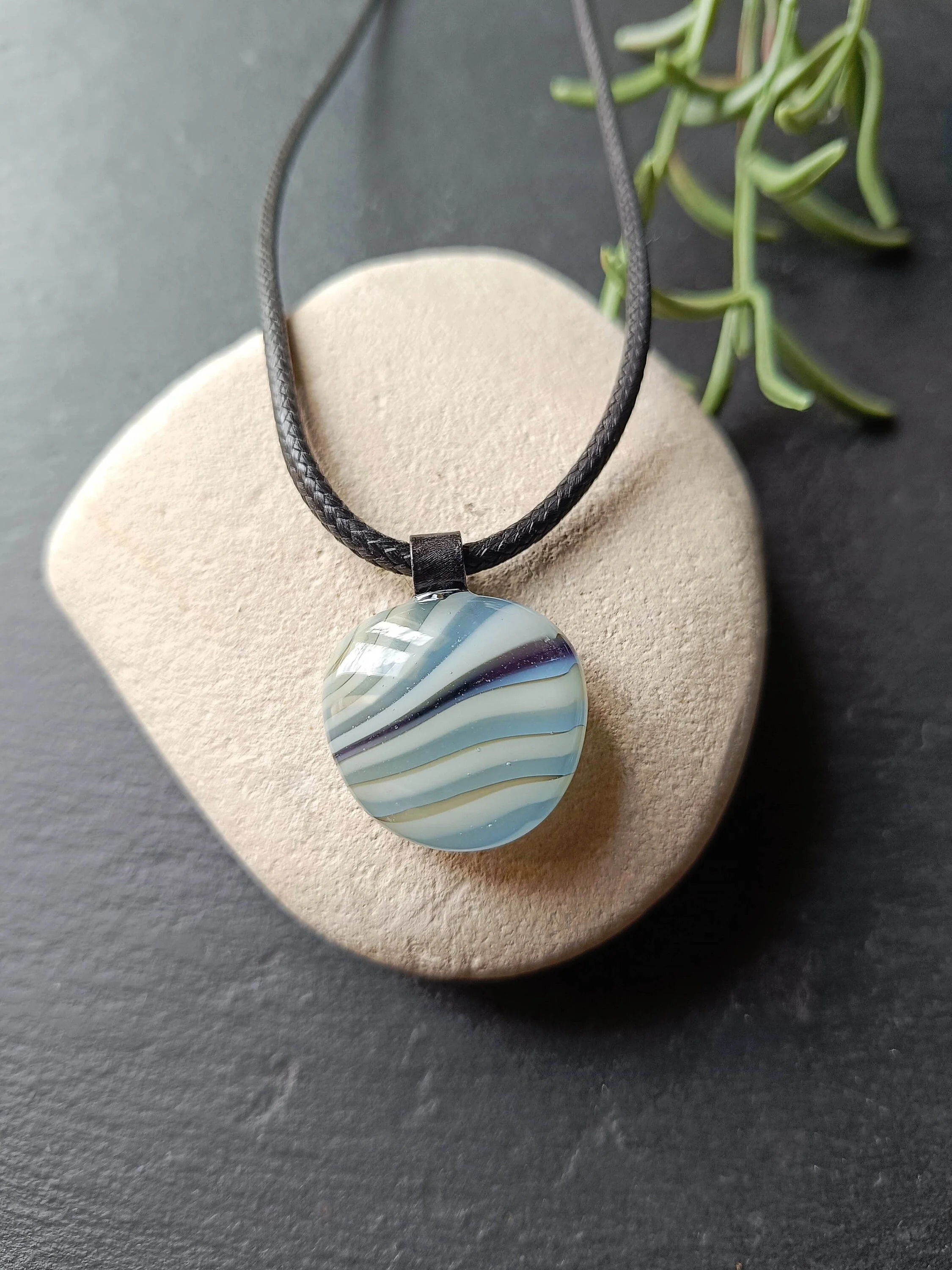 Handmade fused glass pendant with cord necklace - Photo 1