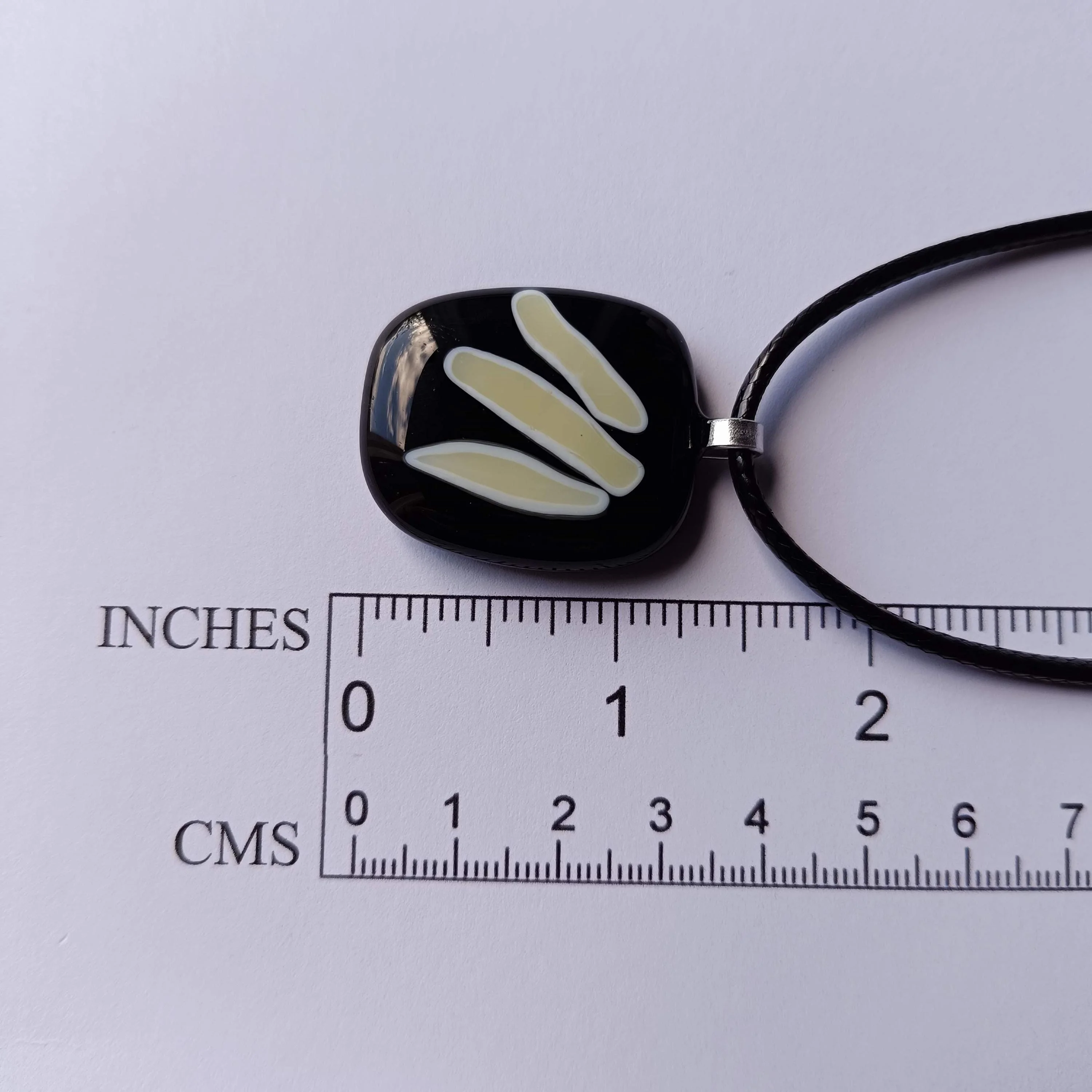 Handmade black and vanilla fused glass pendant necklace - Photo 4