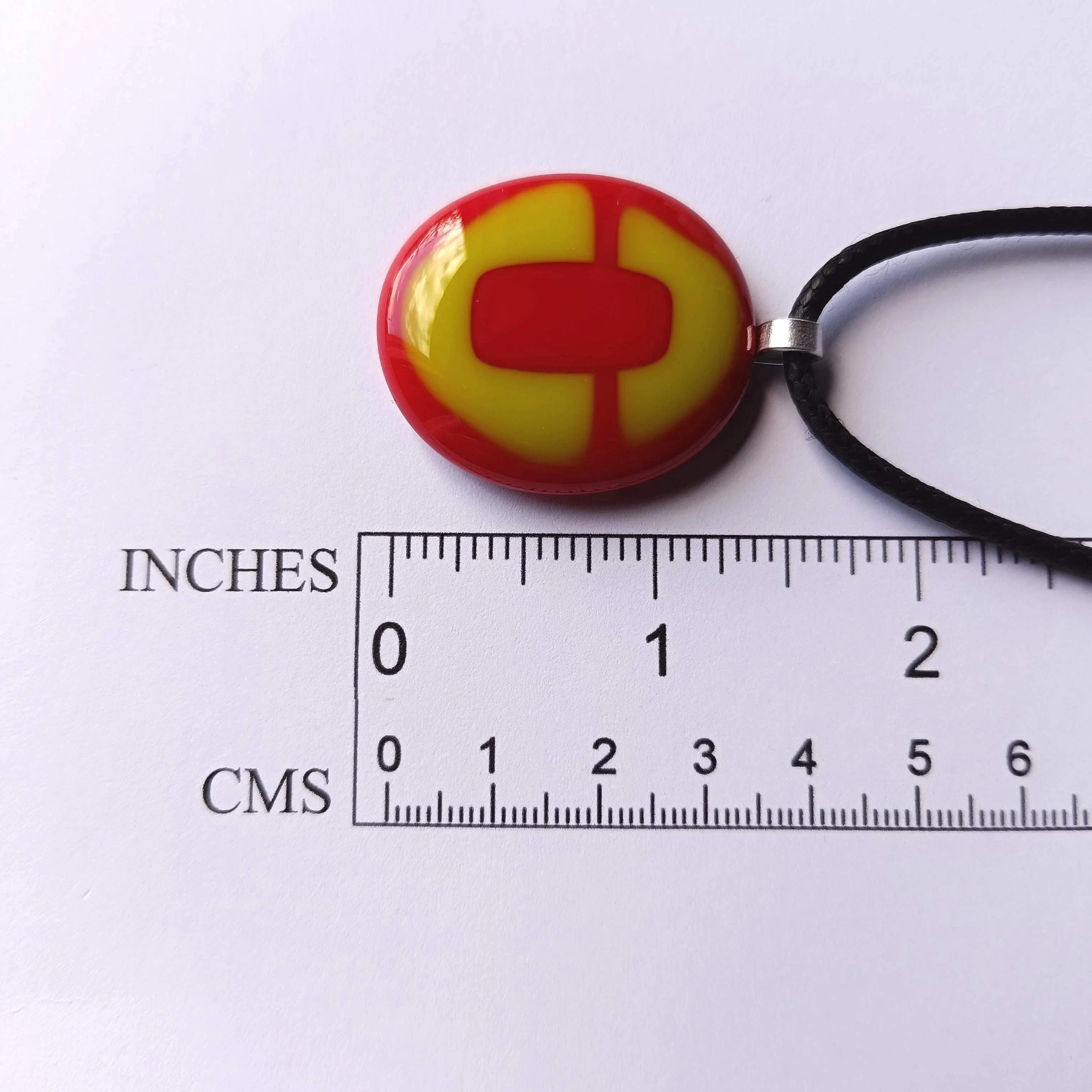Handmade red and lime green fused glass pendant cord necklace - Photo 2