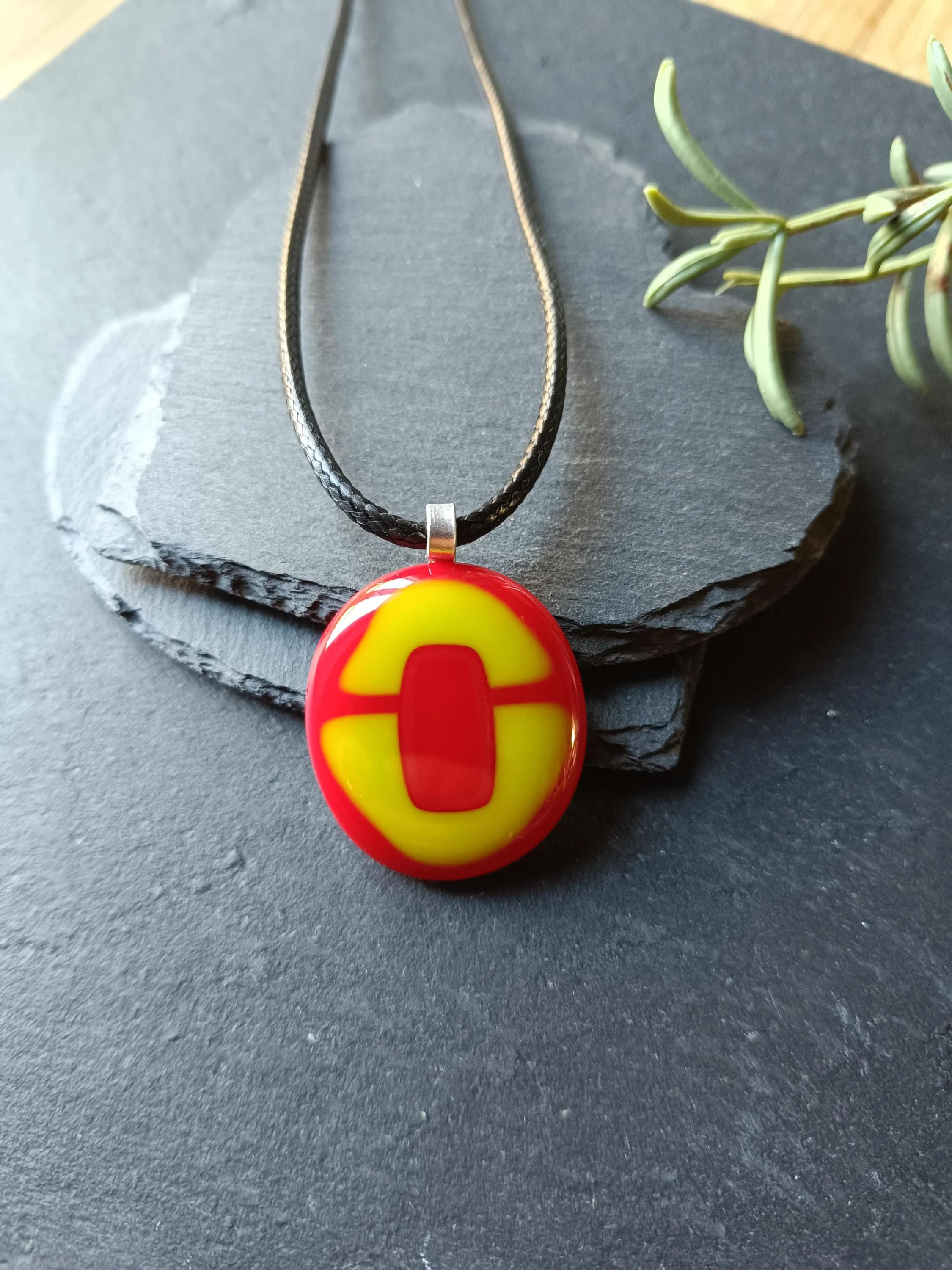 Handmade red and lime green fused glass pendant cord necklace - Photo 4