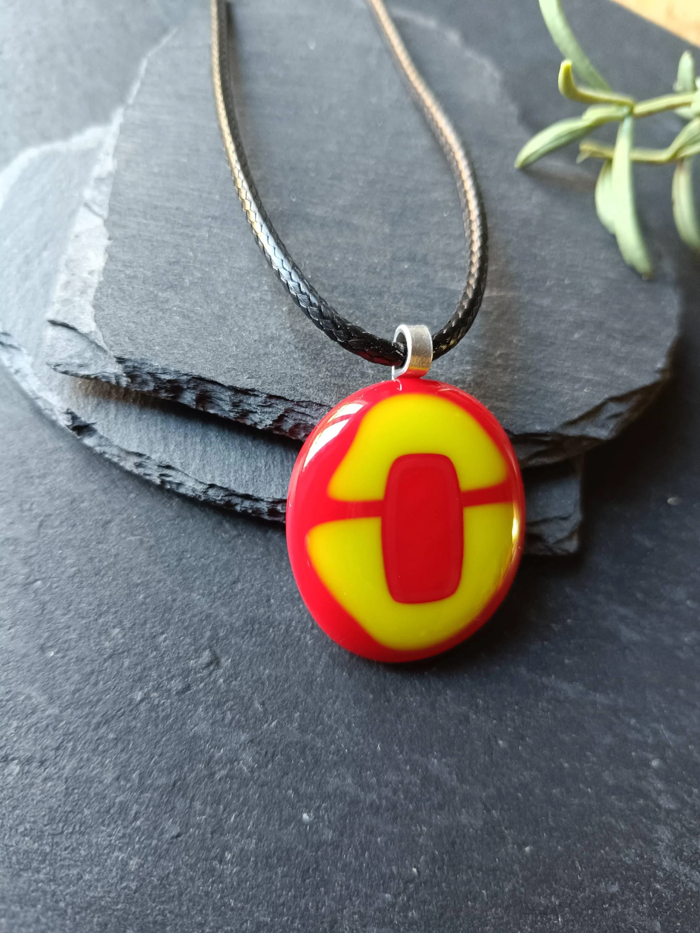 Handmade red and lime green fused glass pendant cord necklace - Photo 7