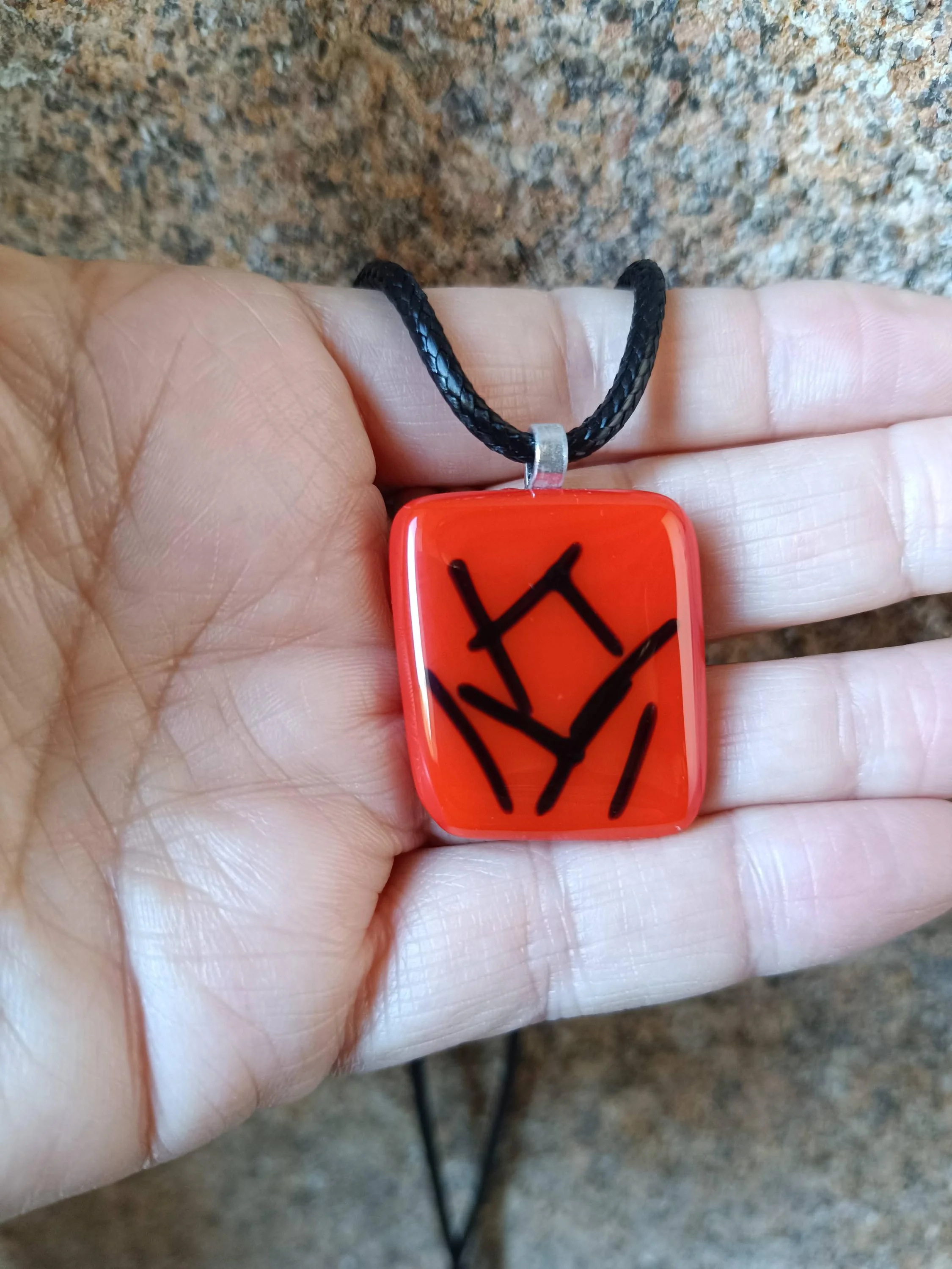 Handmade red and black fused glass pendant necklace - Photo 4