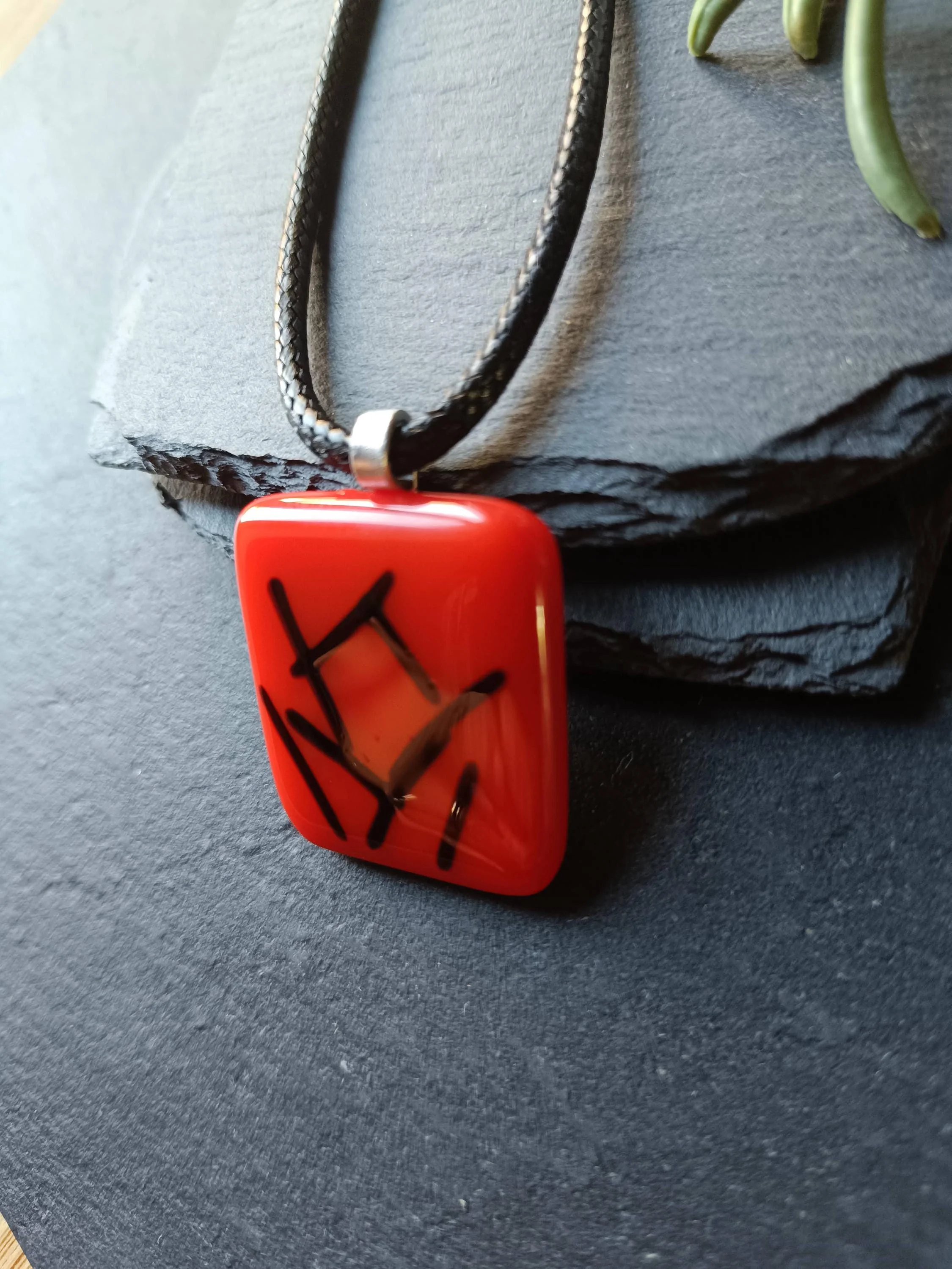 Handmade red and black fused glass pendant necklace - Photo 5