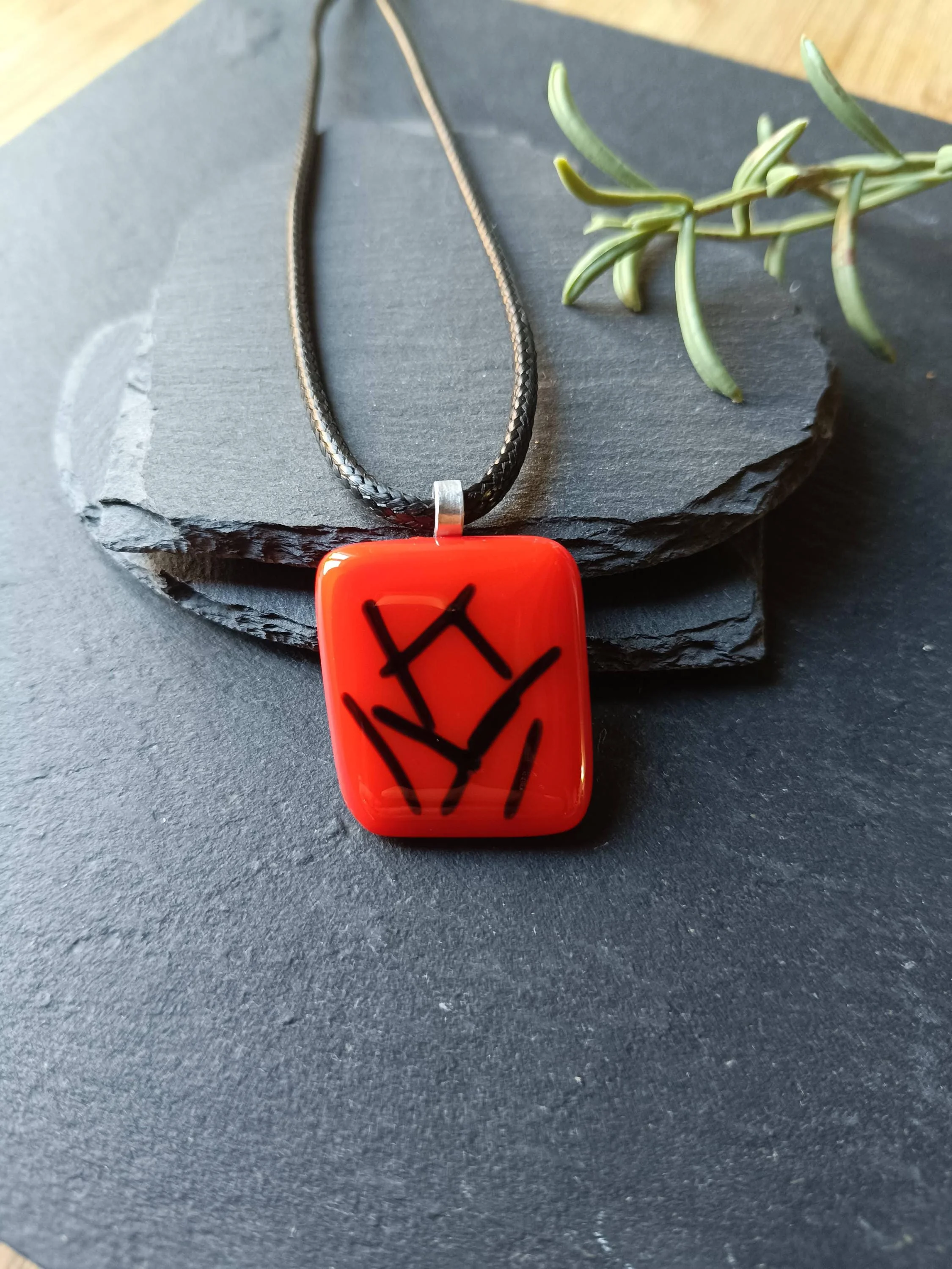 Handmade red and black fused glass pendant necklace - Photo 6