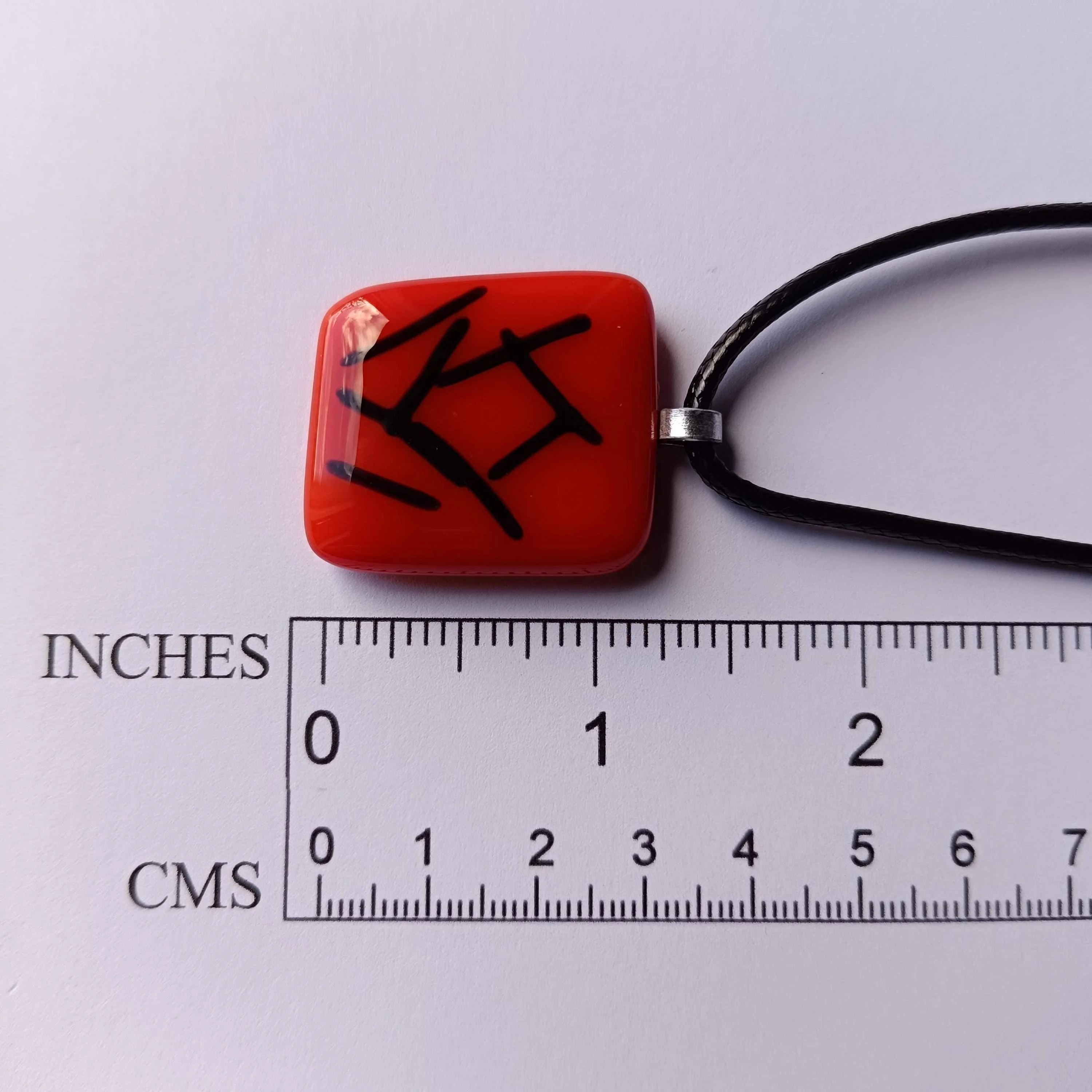 Handmade red and black fused glass pendant necklace - Photo 7