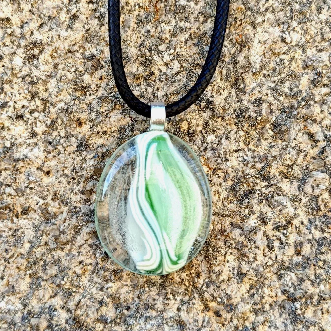 Green and clear handmade fused glass pendant necklace - Photo 1