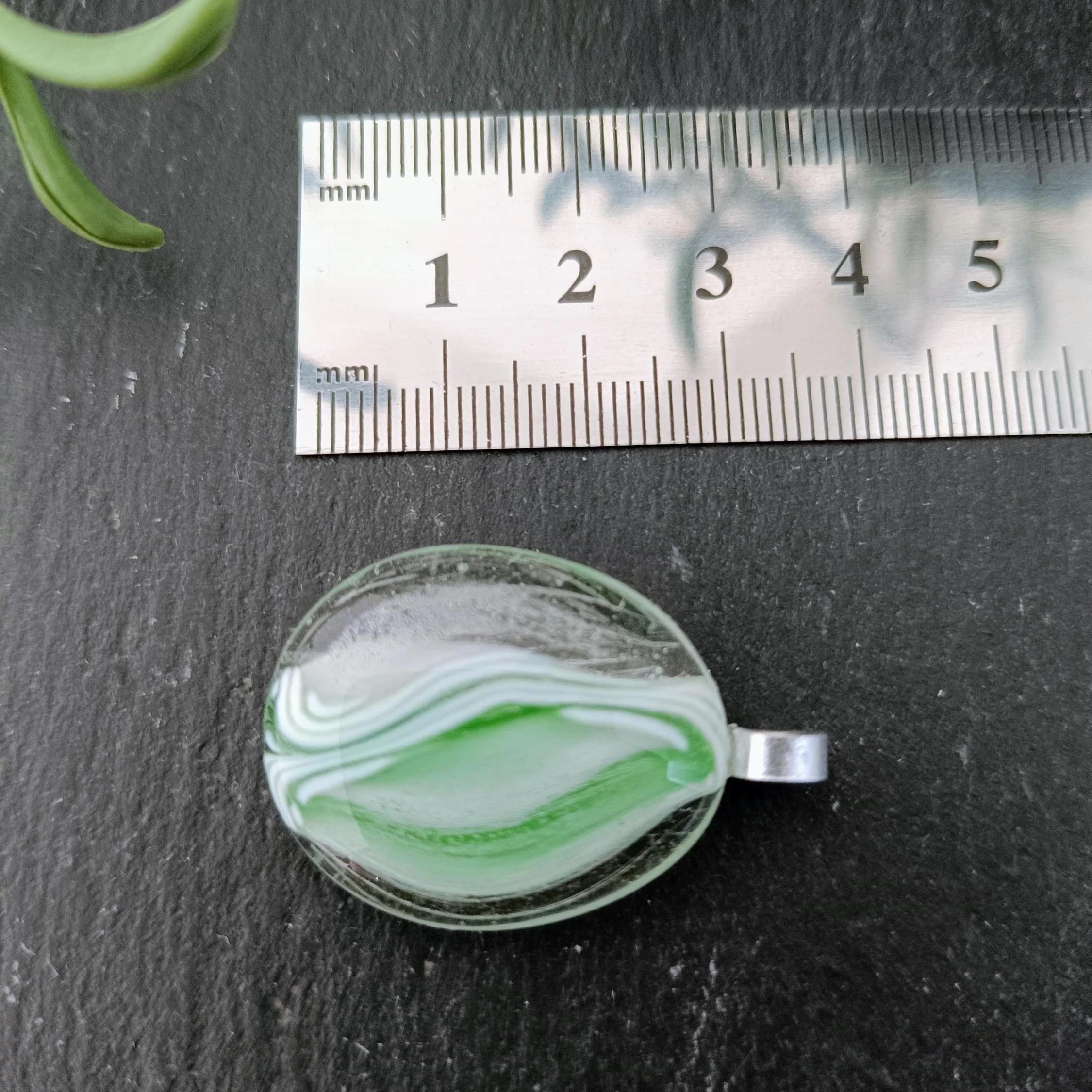 Green and clear handmade fused glass pendant necklace - Photo 4