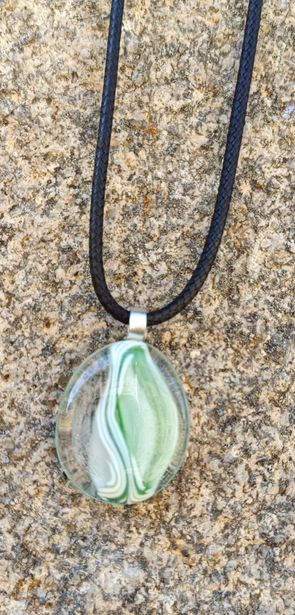 Green and clear handmade fused glass pendant necklace - Photo 5