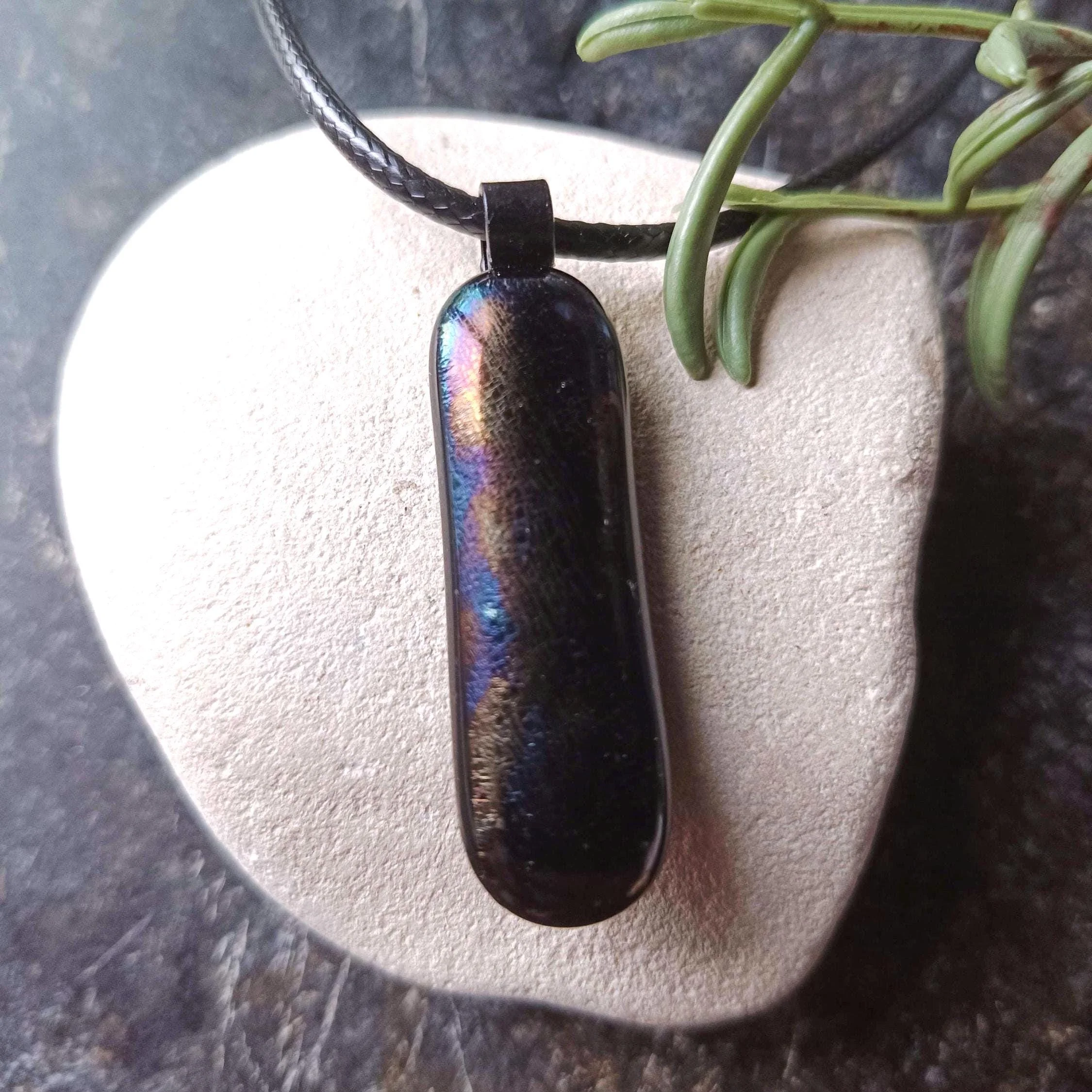 Handmade Iridescent Glass Pendant With Necklace - Photo 1