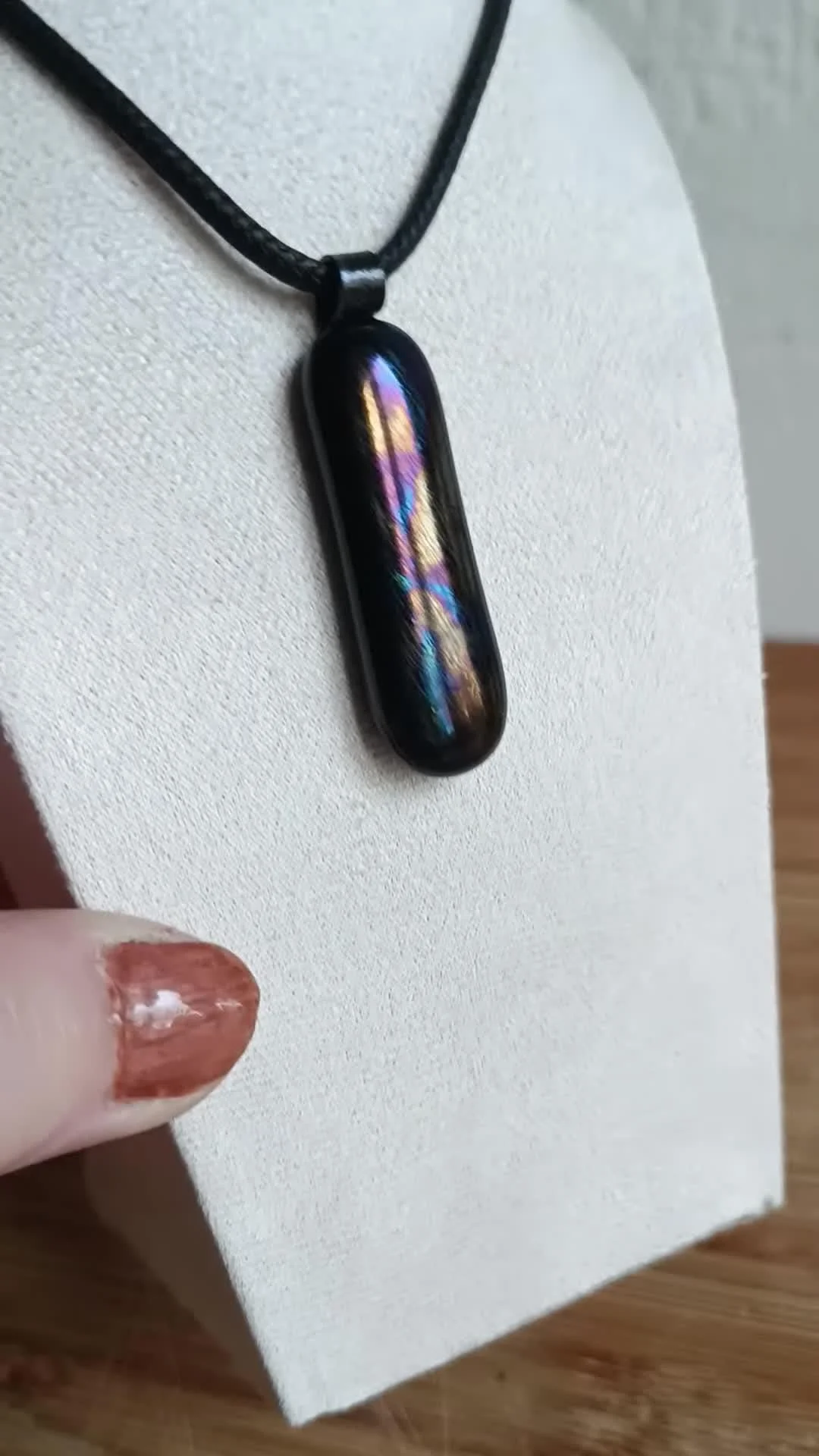 Handmade Iridescent Glass Pendant With Necklace - Photo 2