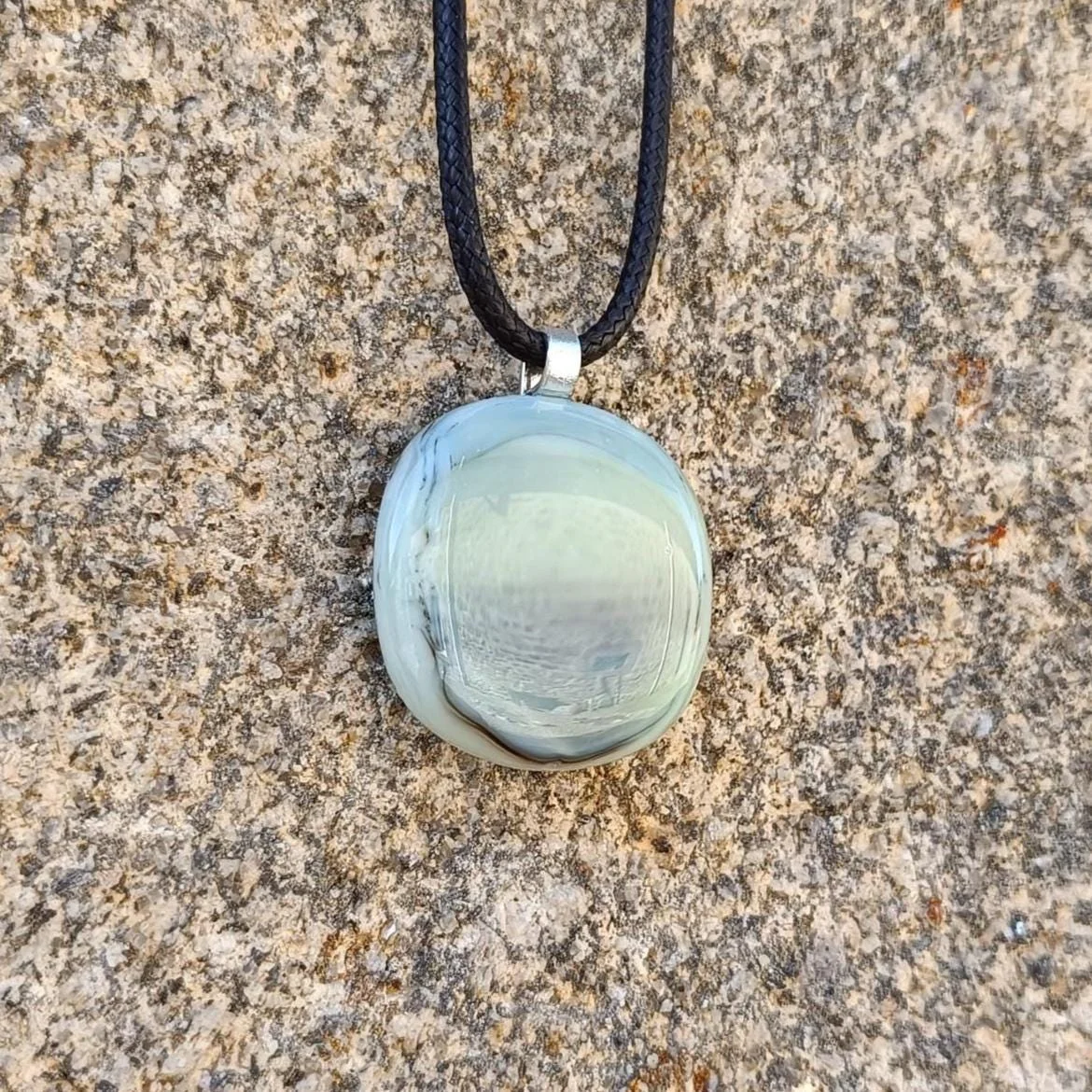 Neutral toned fused glass pendant with cord necklace - Photo 1