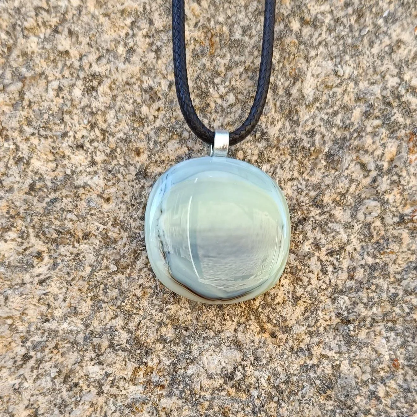 Neutral toned fused glass pendant with cord necklace - Photo 2