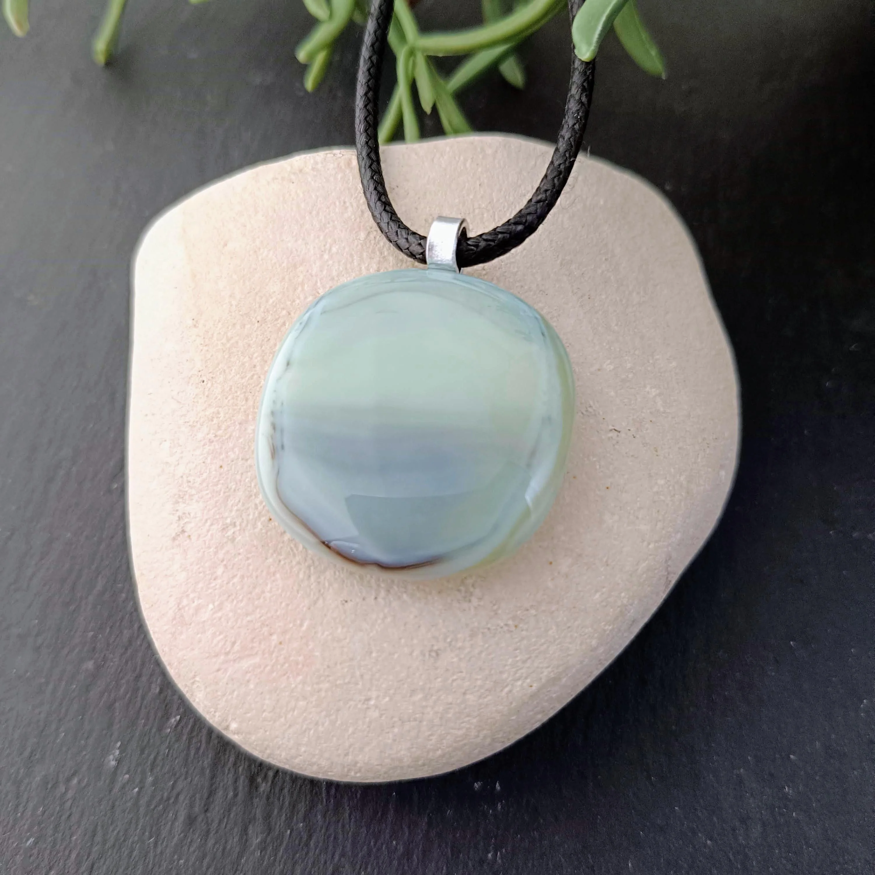 Neutral toned fused glass pendant with cord necklace - Photo 4