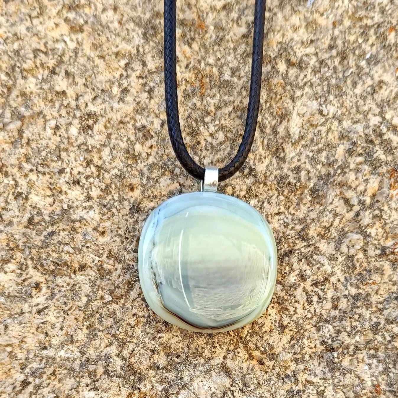 Neutral toned fused glass pendant with cord necklace - Photo 5