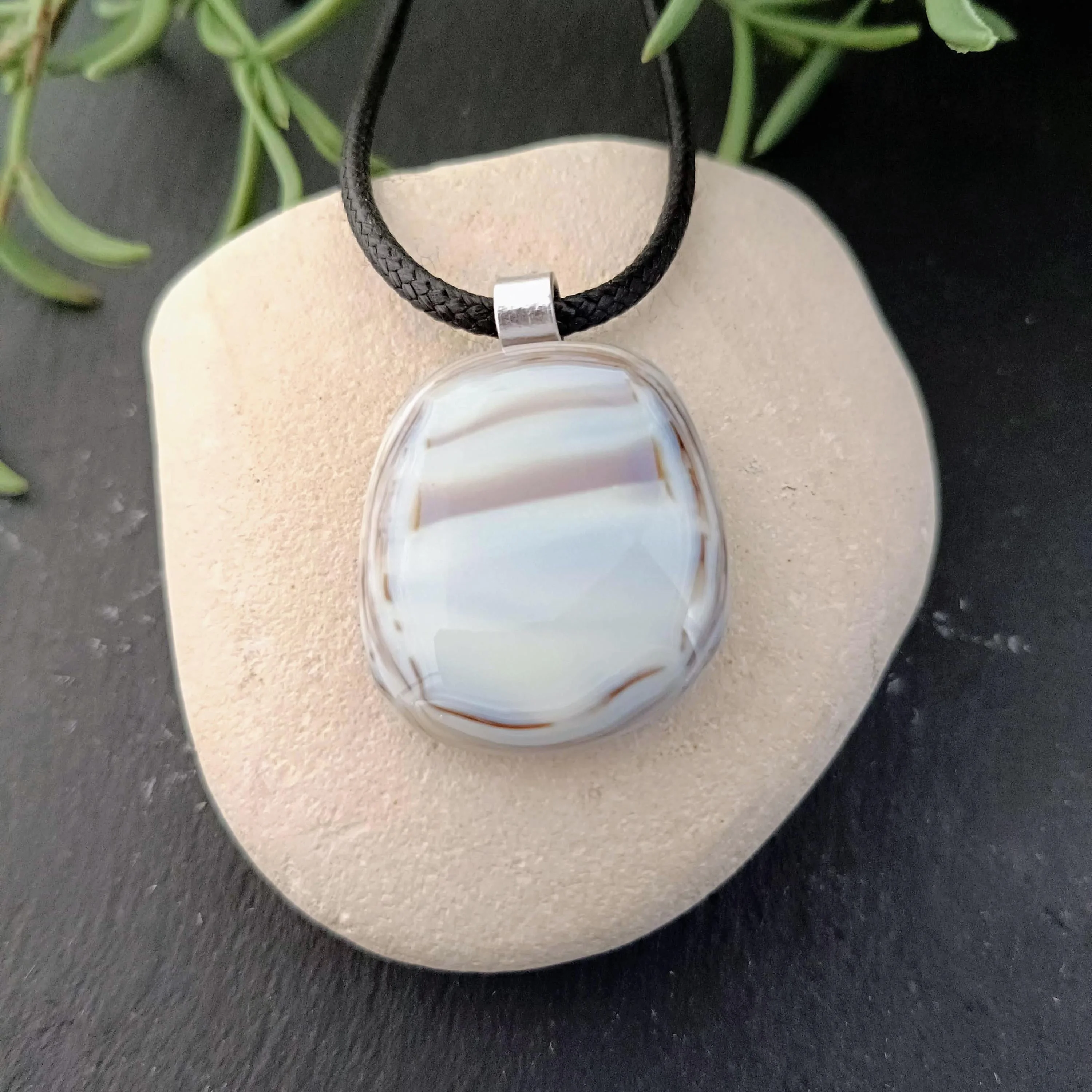 Handmade fused glass pendant with cord necklace - Photo 1