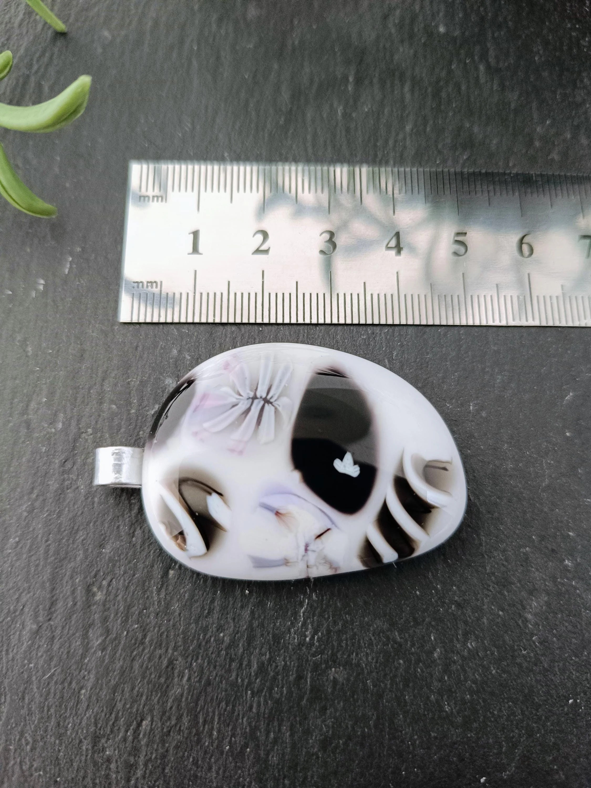 Handmade monochrome fused glass pendant  necklace - Photo 3