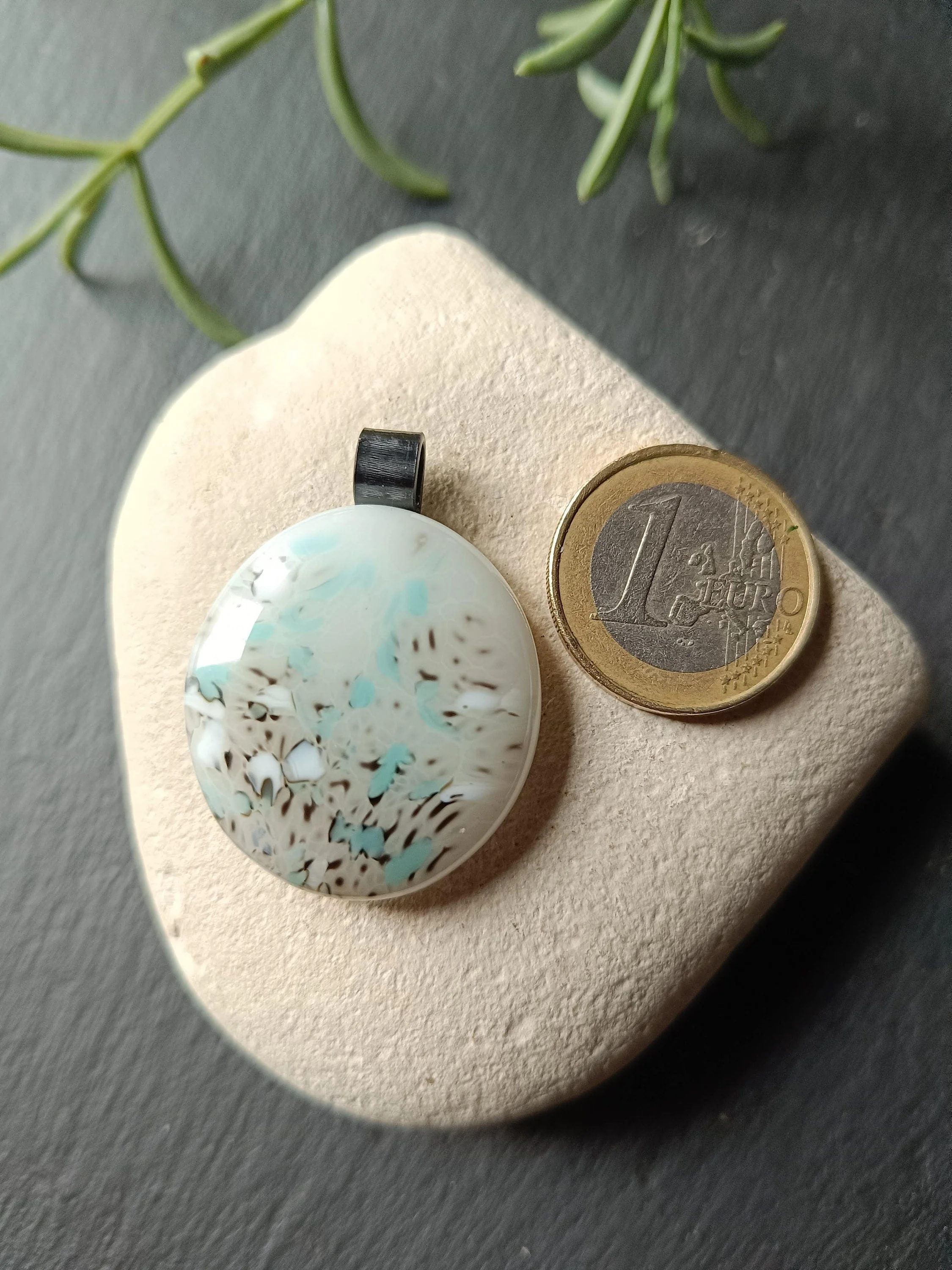 Handmade white fused glass pendant with cord necklace - Photo 2