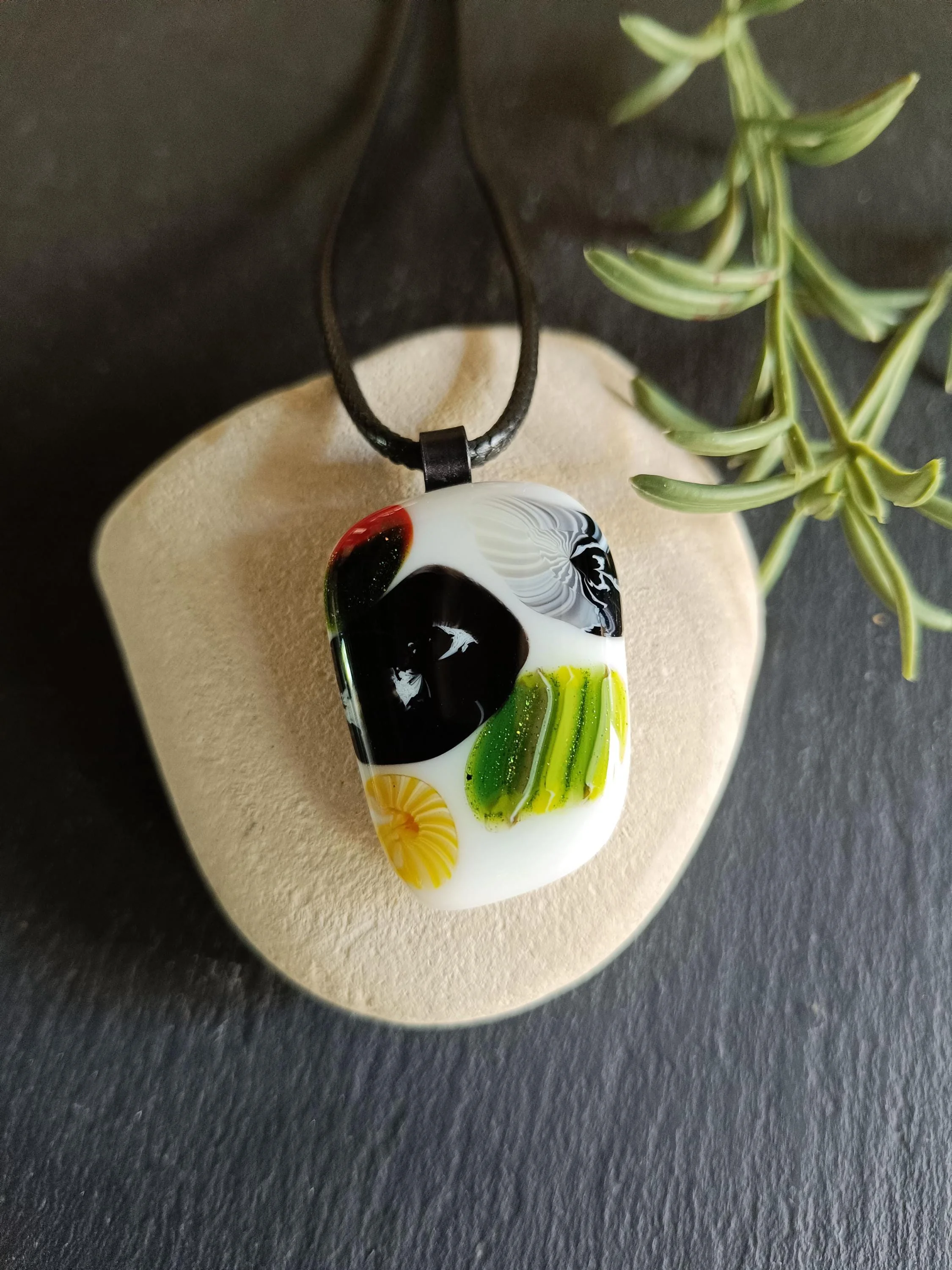 Vibrant Fused Glass Pendant on Cord Necklace - Photo 1