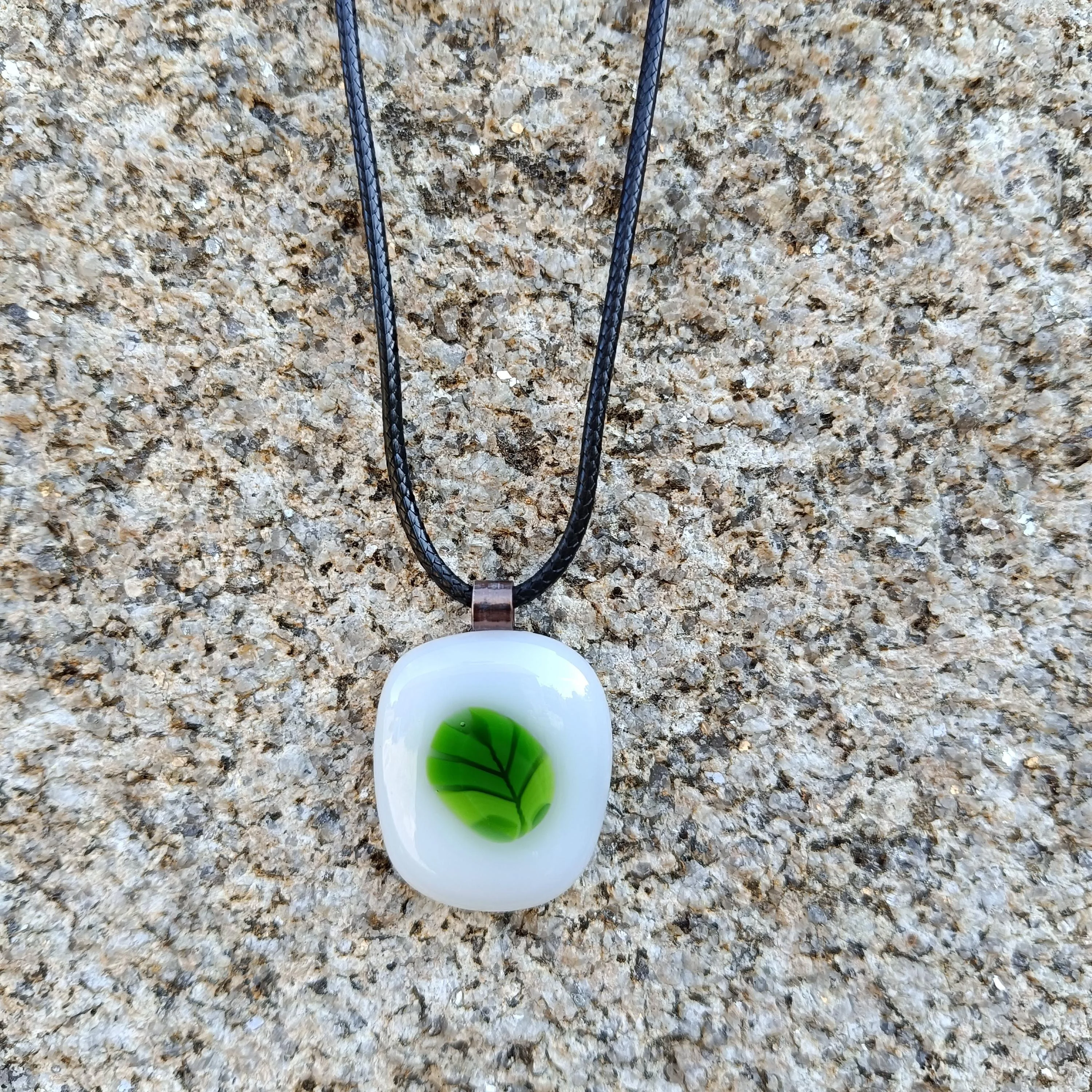 Hand Made Fused Glass Leaf Pendant Necklace - Photo 2