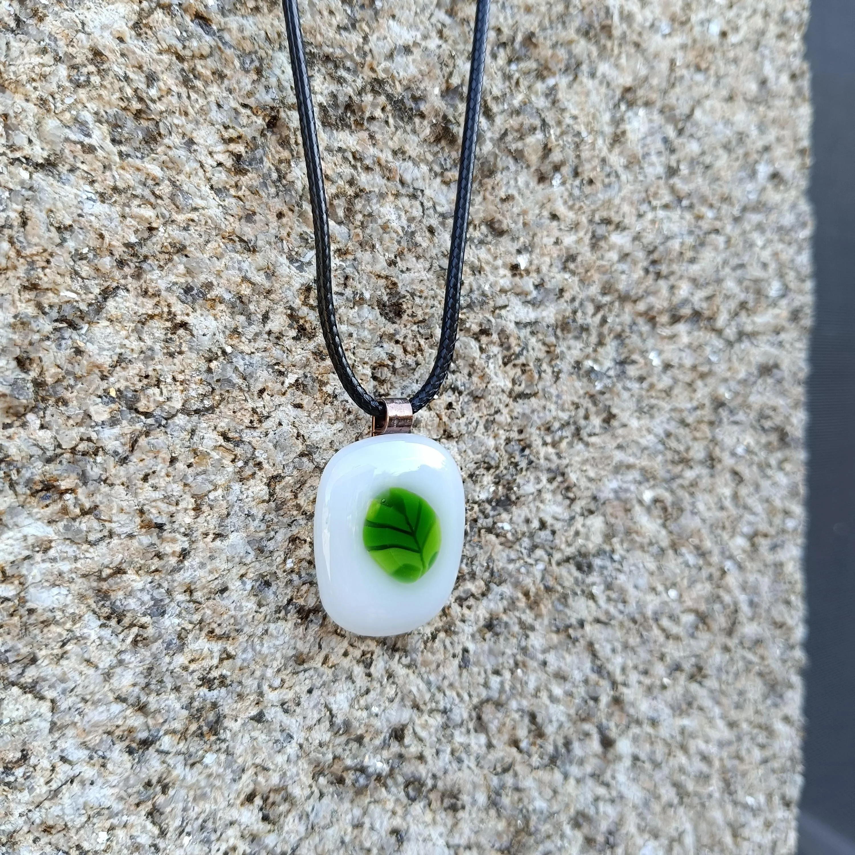 Hand Made Fused Glass Leaf Pendant Necklace - Photo 4