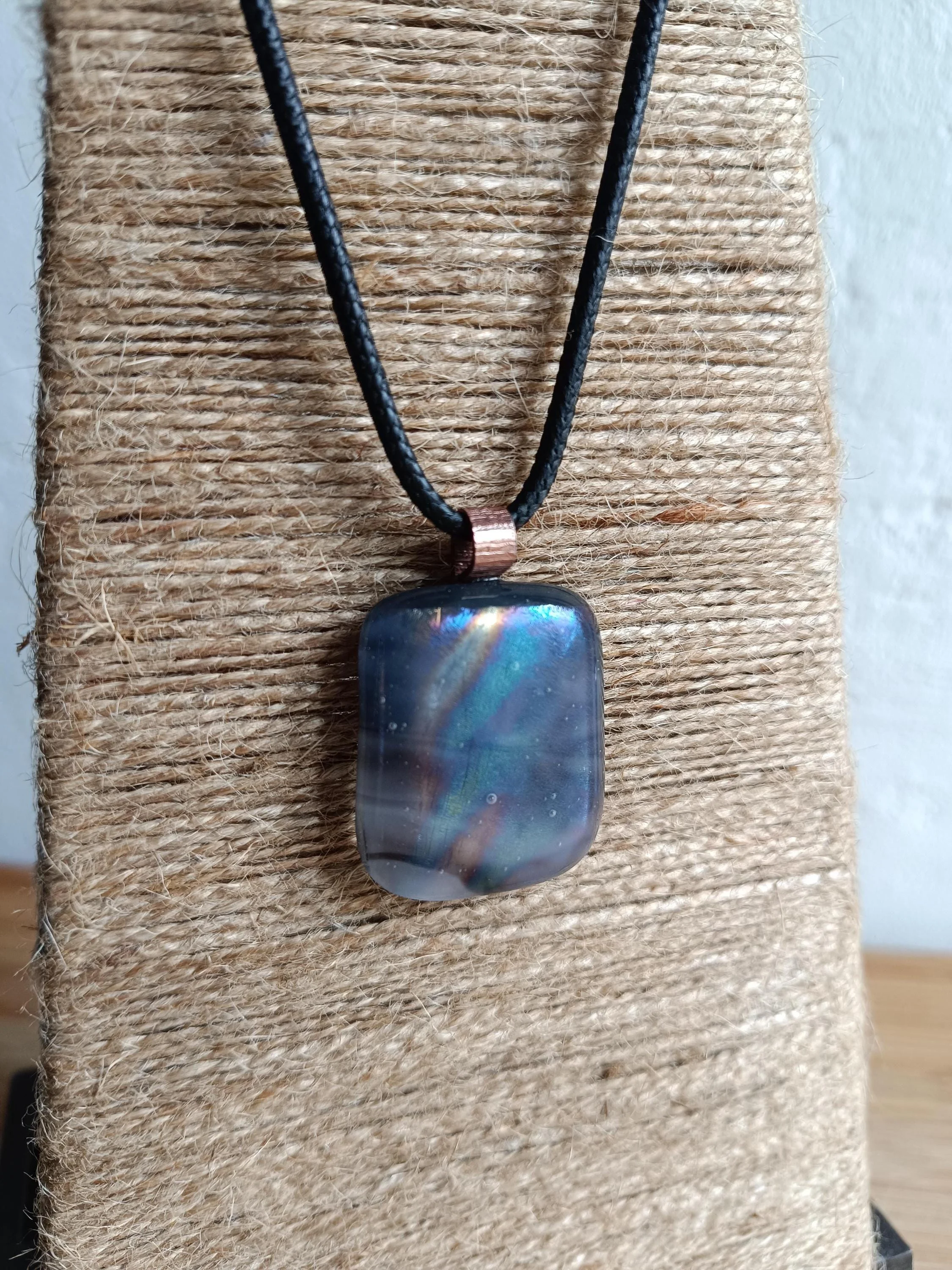 Handcrafted grey tone fused glass pendant necklace - Photo 3