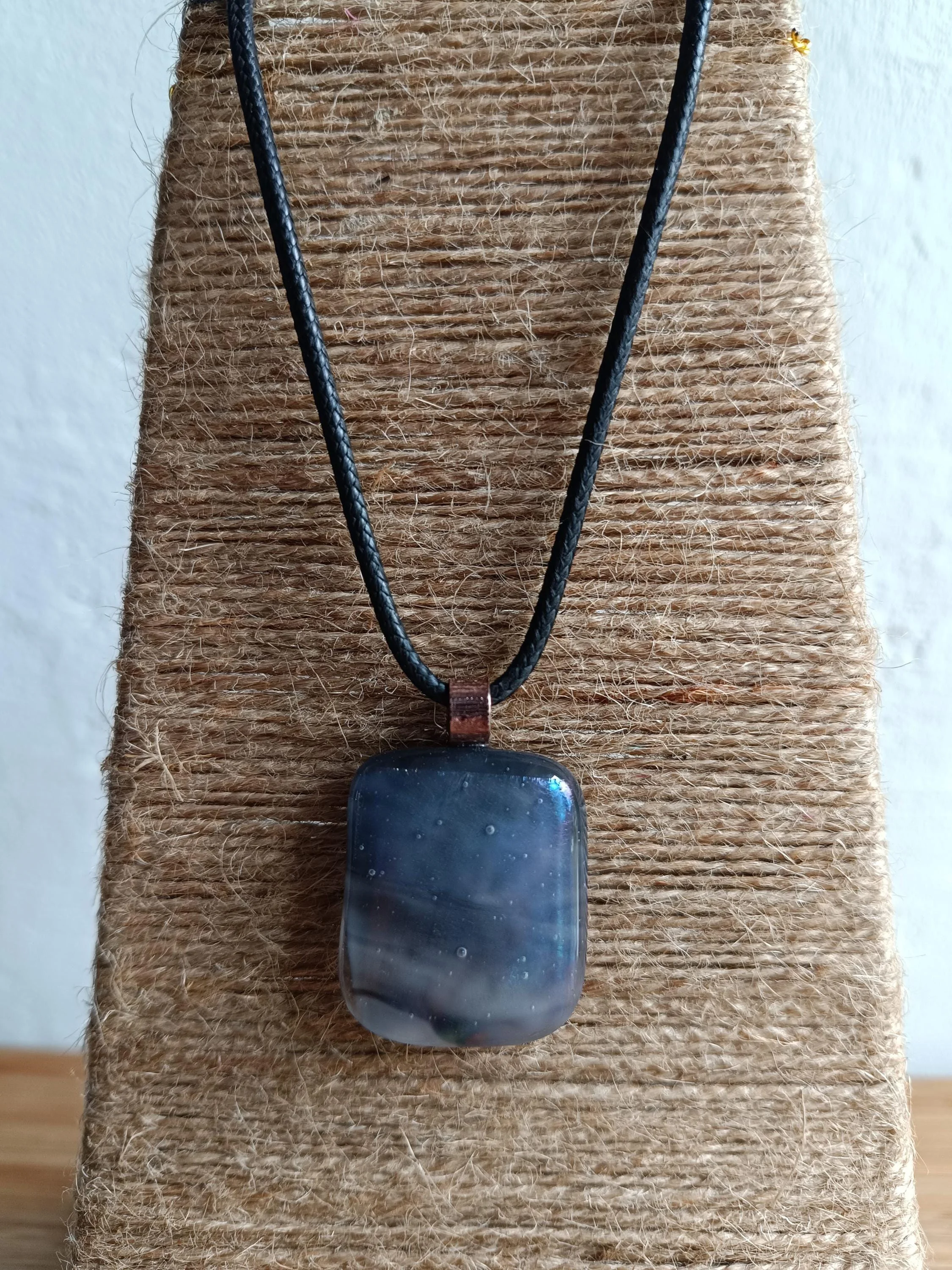 Handcrafted grey tone fused glass pendant necklace - Photo 6