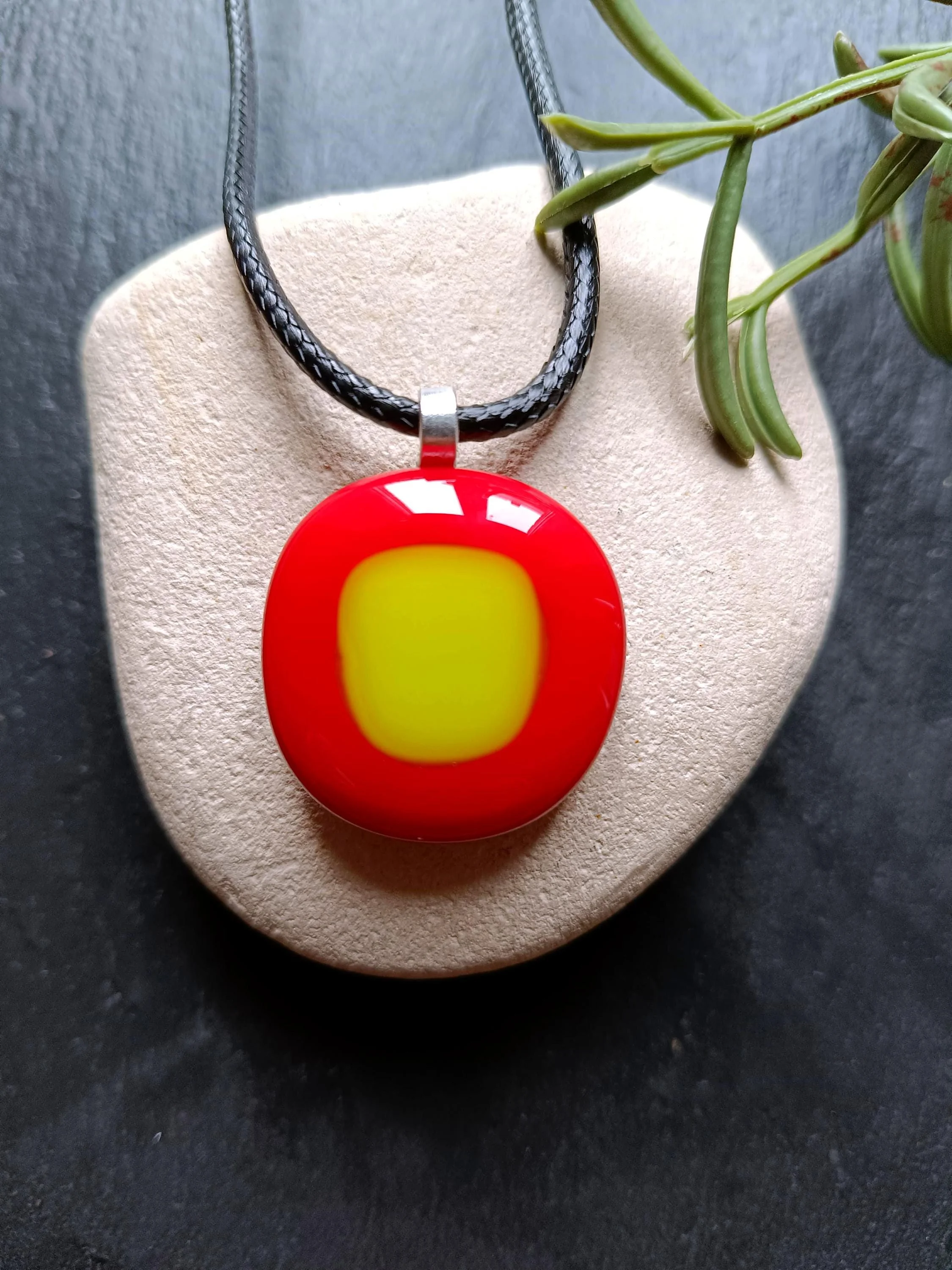 Handmade abstract fused glass pendant with necklace - Photo 1