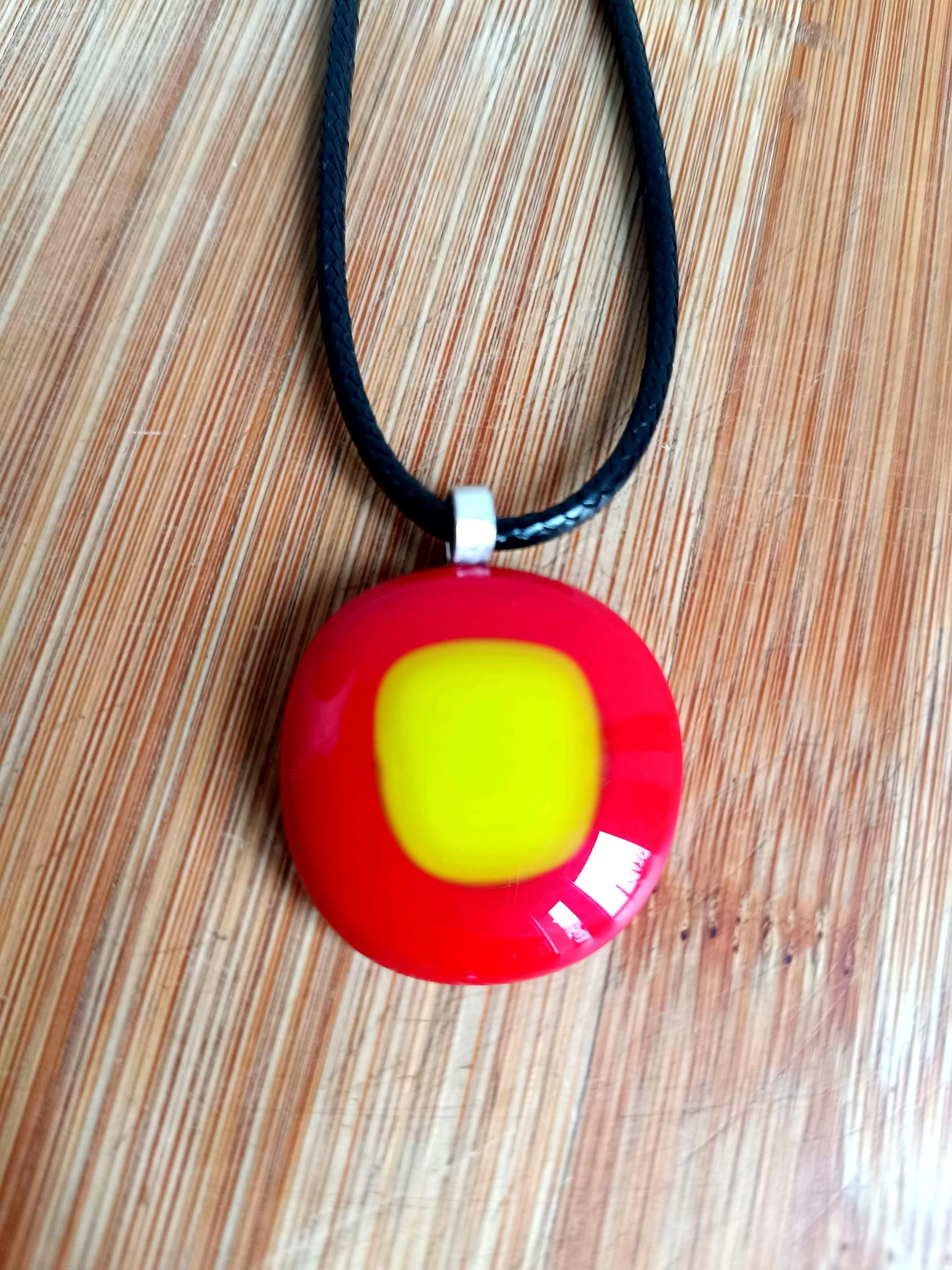Handmade abstract fused glass pendant with necklace - Photo 2