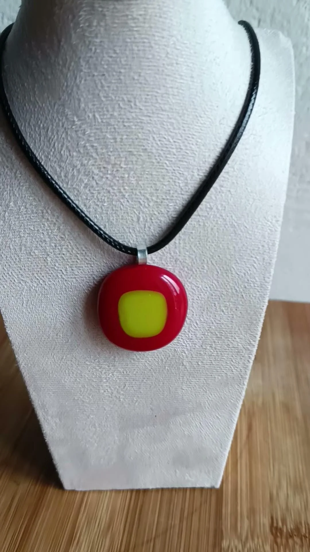 Handmade abstract fused glass pendant with necklace - Photo 4