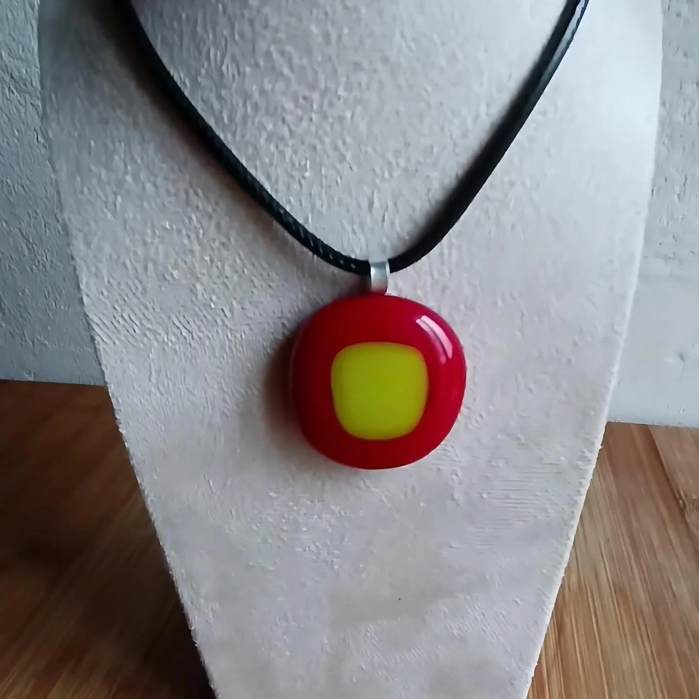 Handmade abstract fused glass pendant with necklace - Photo 6