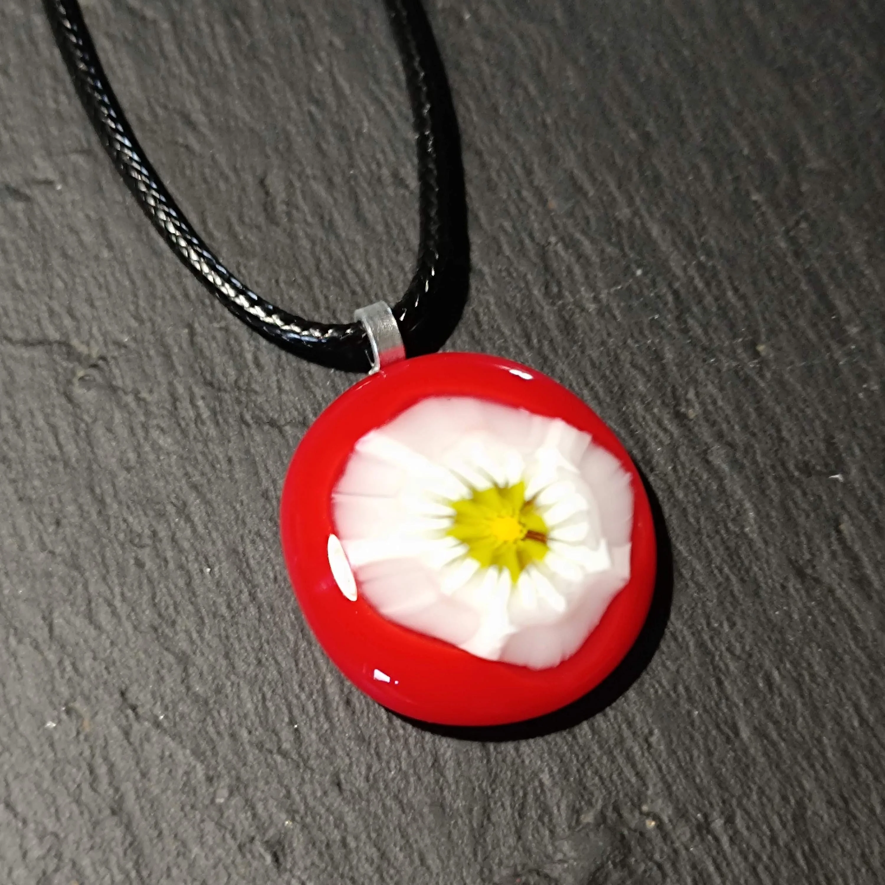 Handmade red fused glass pendant with necklace - Photo 2