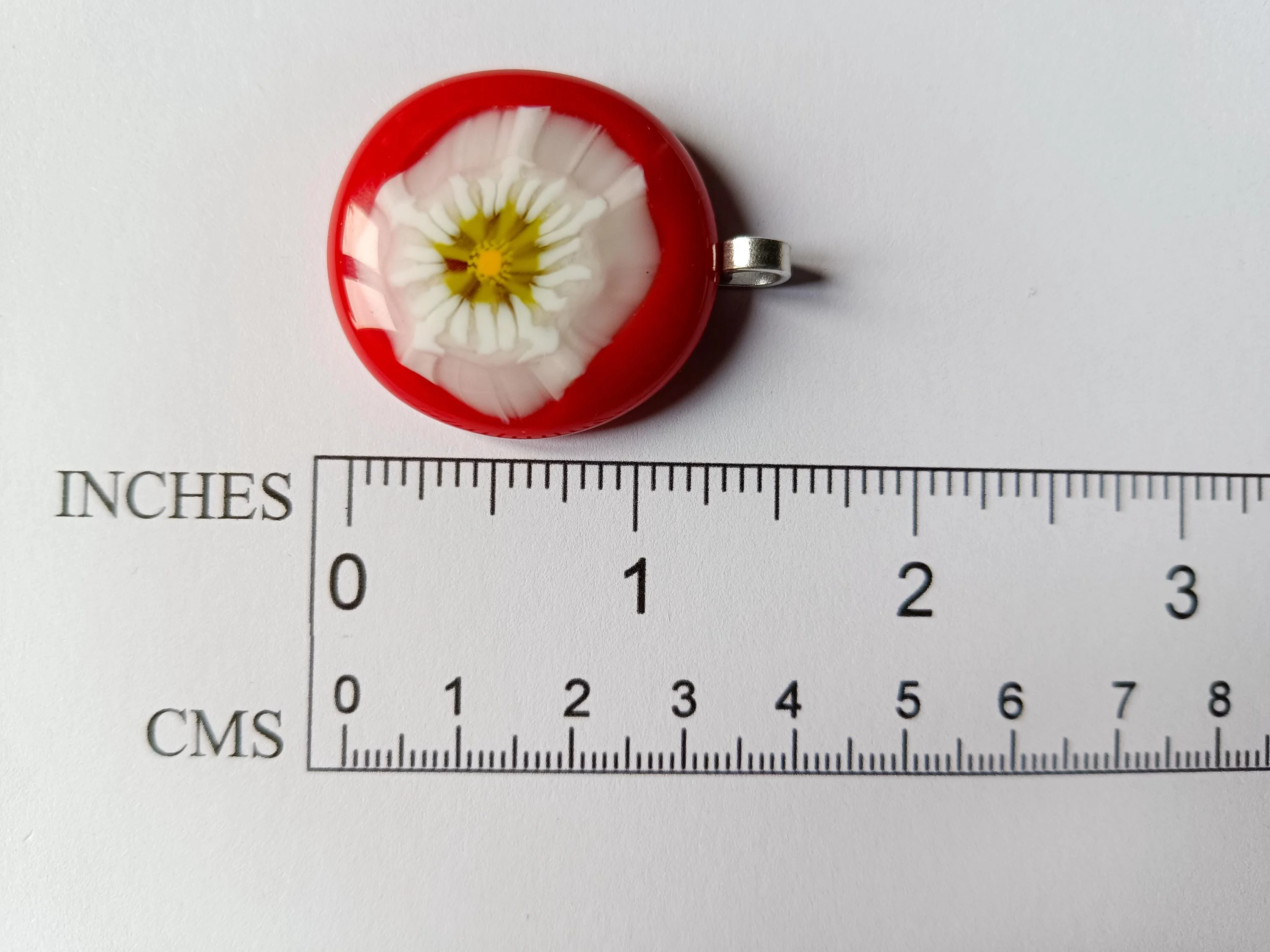 Handmade red fused glass pendant with necklace - Photo 3