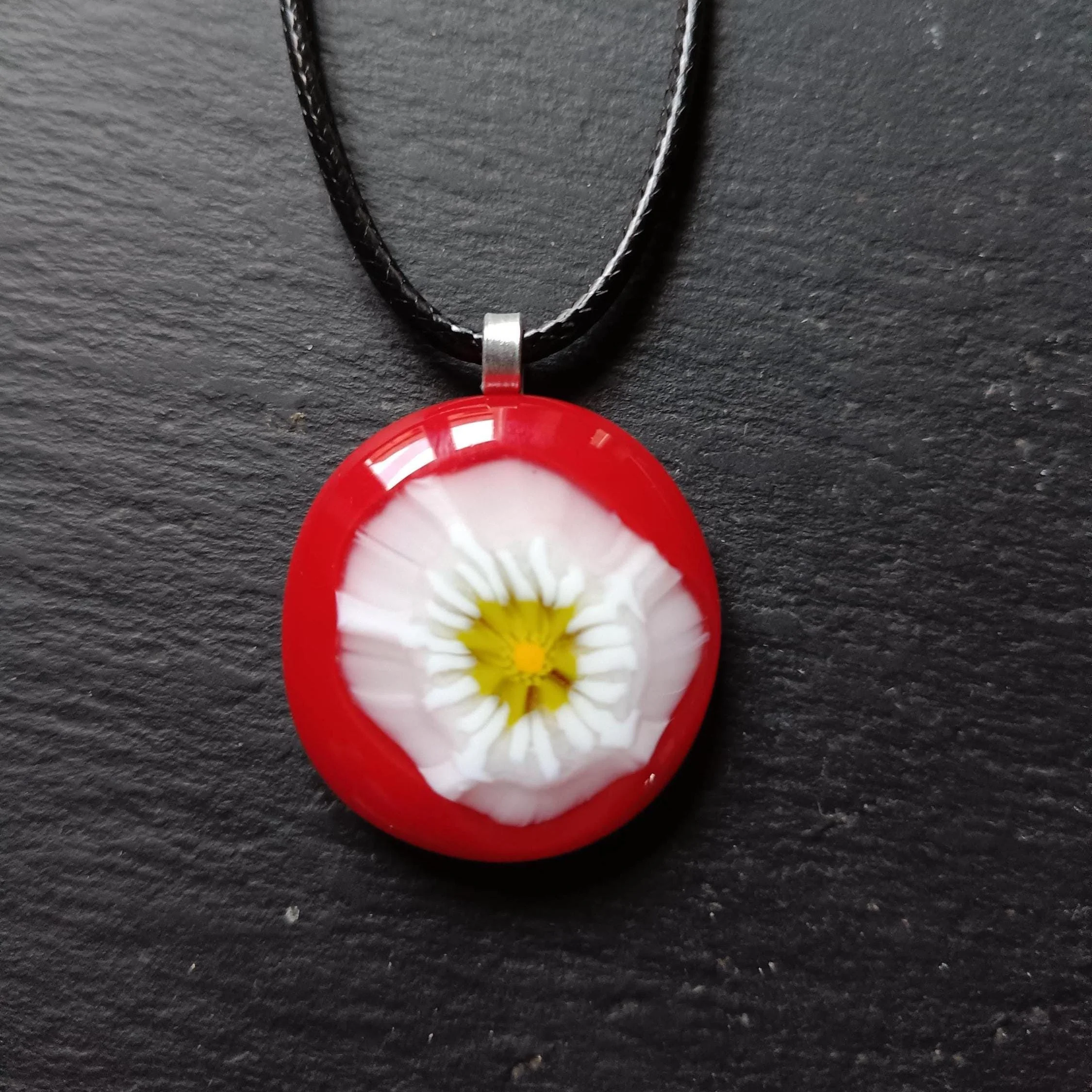 Handmade red fused glass pendant with necklace - Photo 5