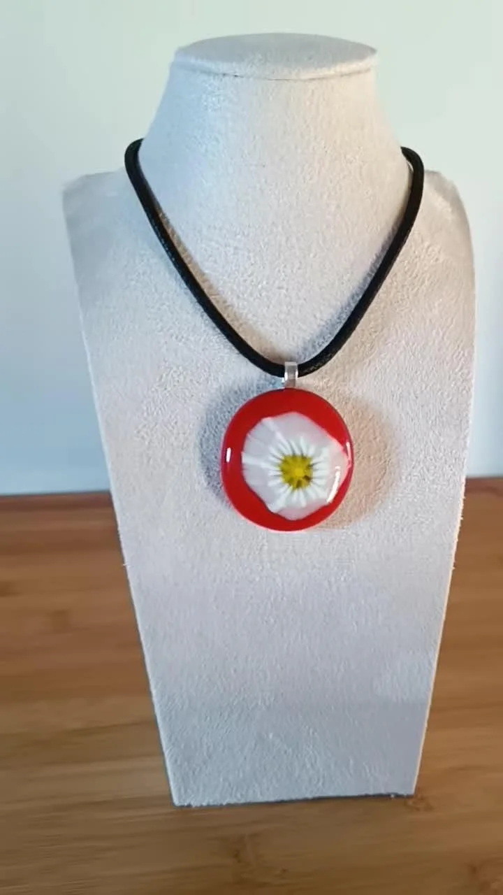Handmade red fused glass pendant with necklace - Photo 6
