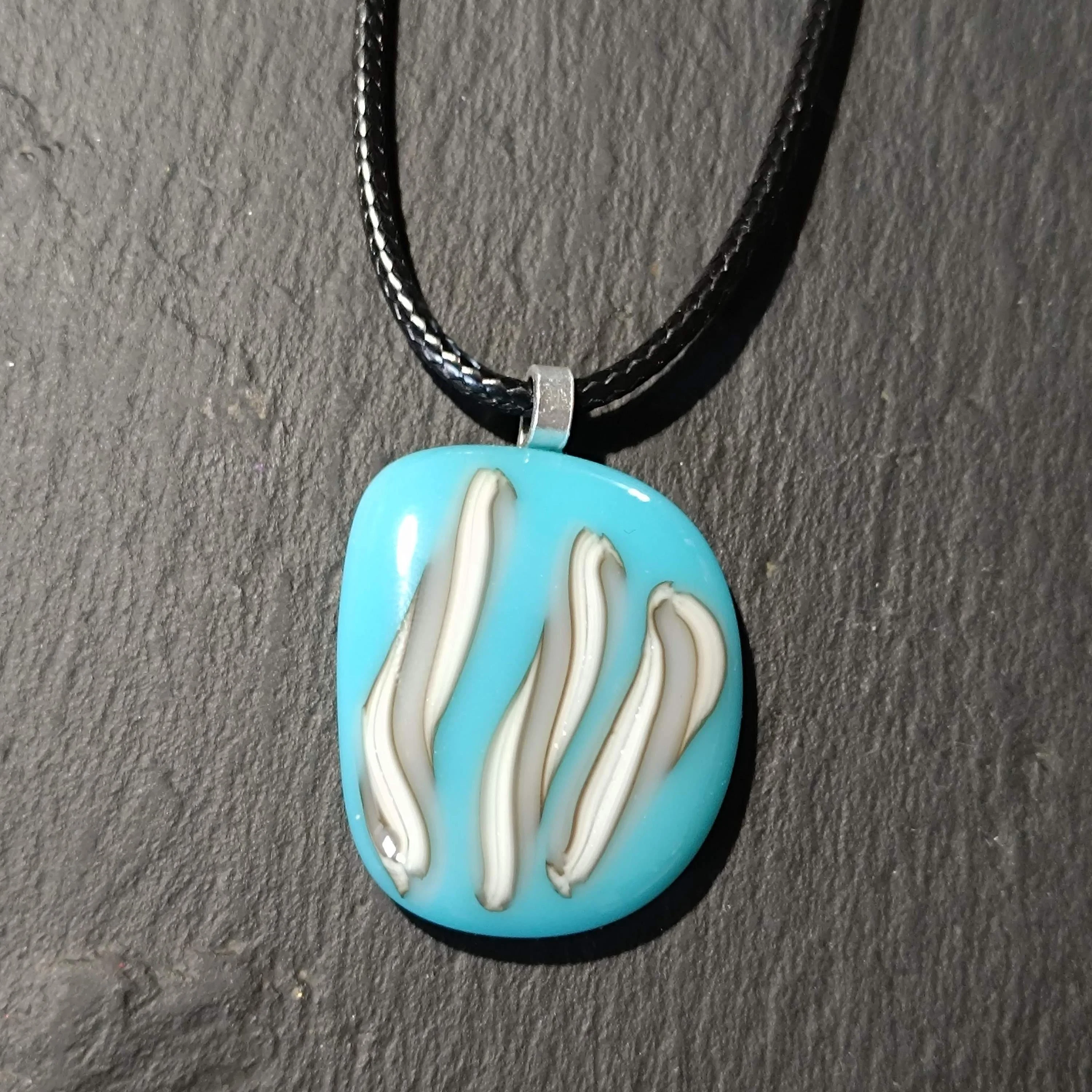 Handcrafted turquoise blue fused glass pendant necklace - Photo 1