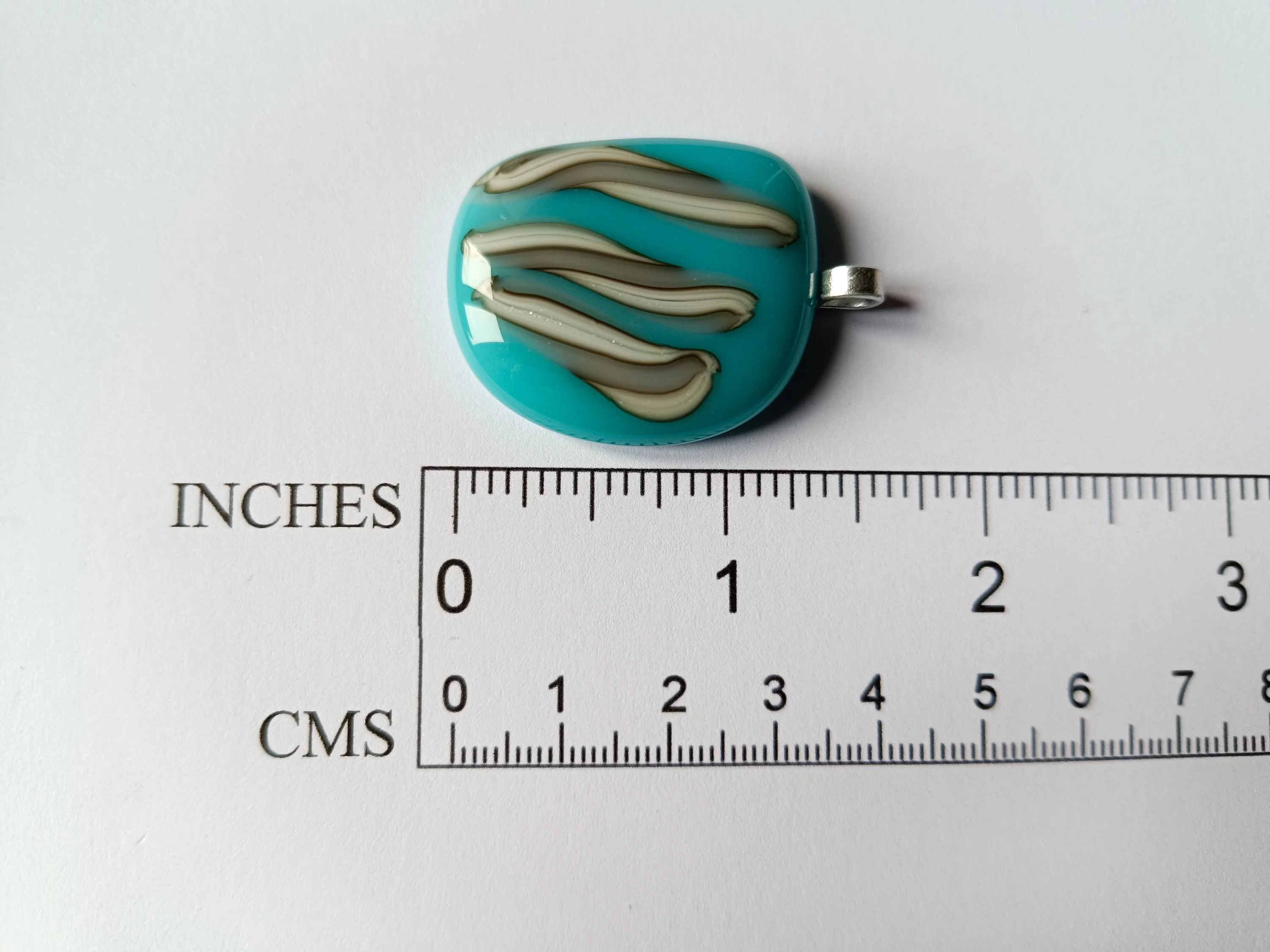 Handcrafted turquoise blue fused glass pendant necklace - Photo 4