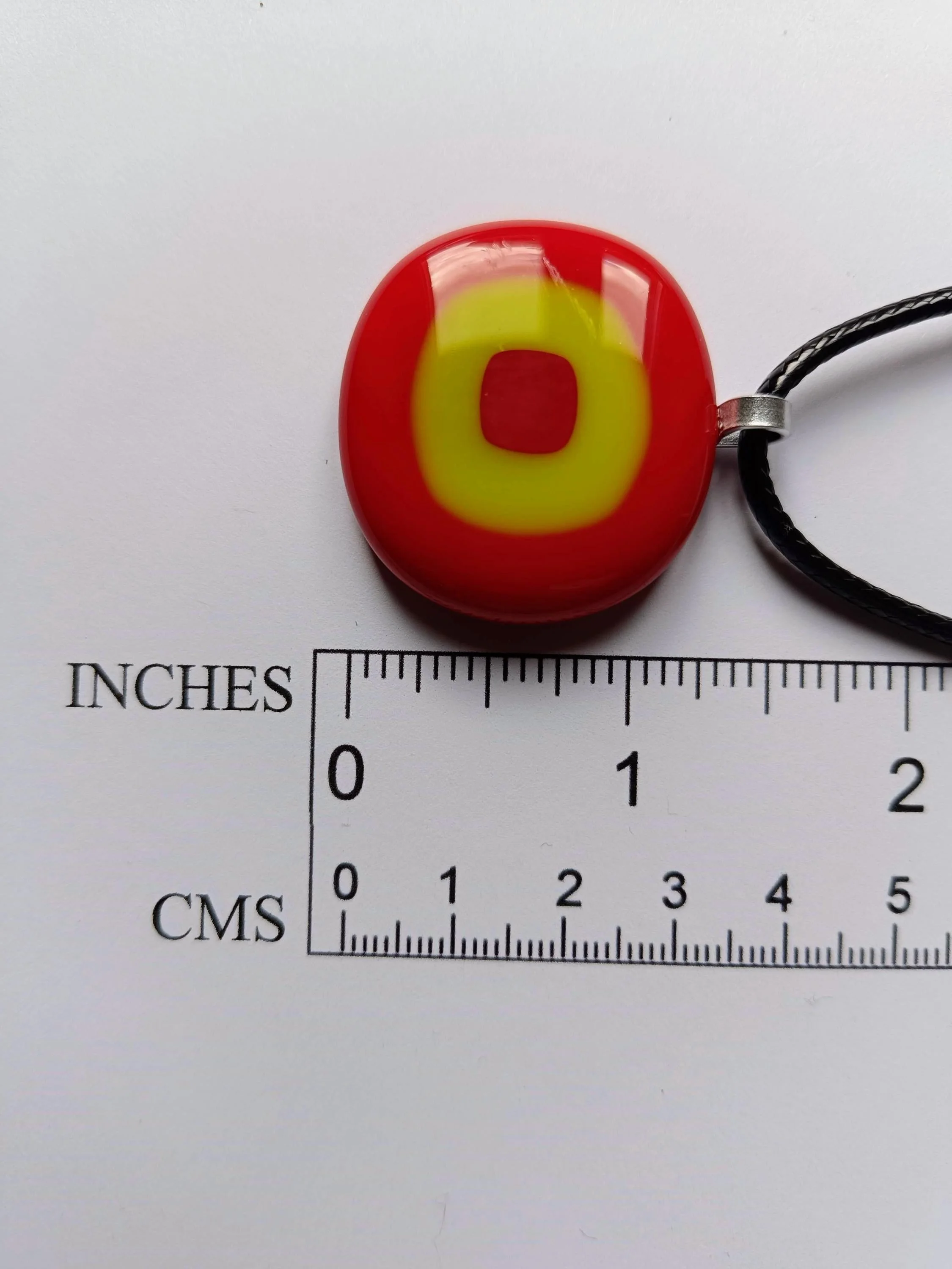 Handmade red and lime green fused glass pendant necklace - Photo 4
