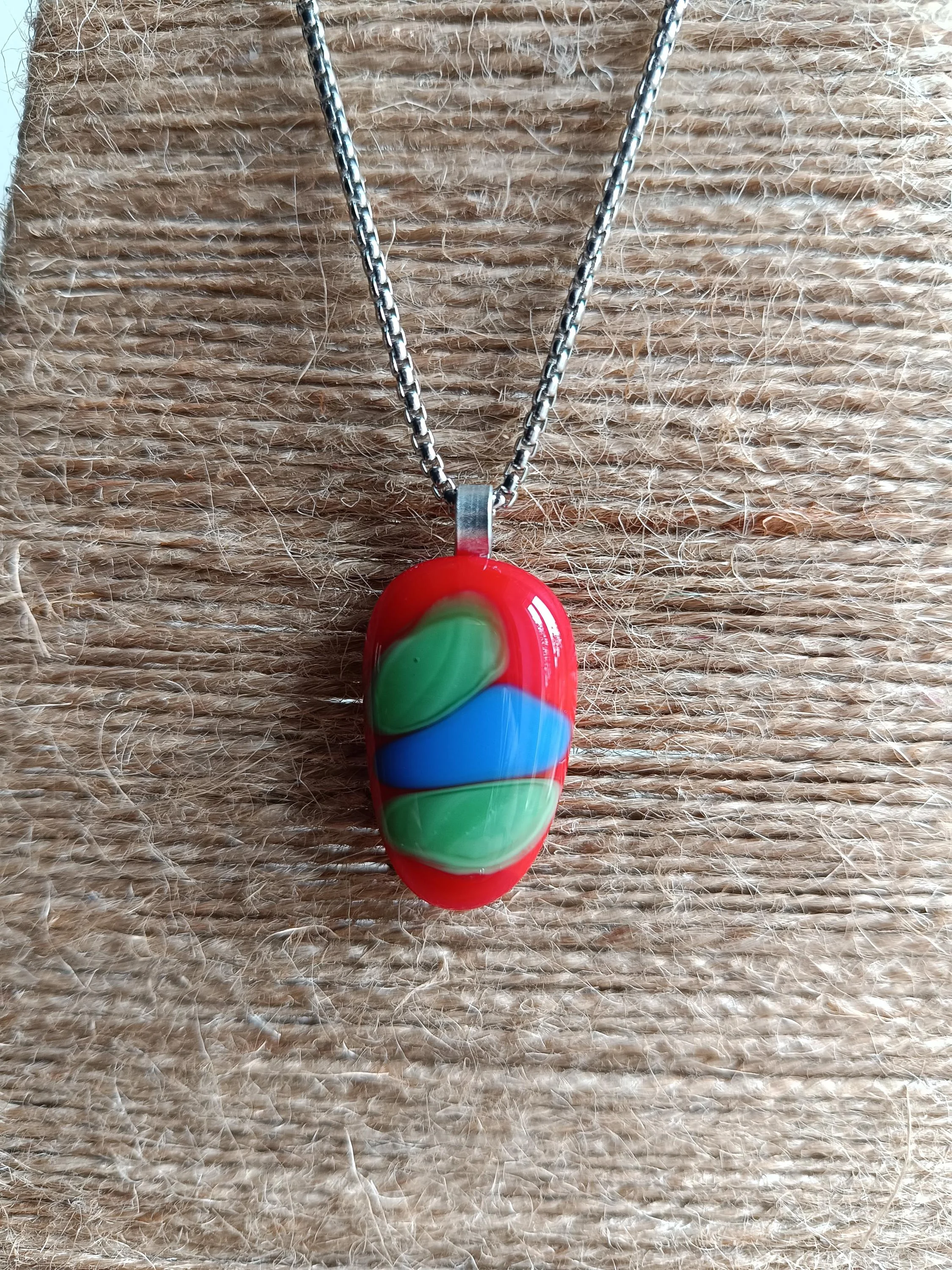Handcrafted colourful abstract fused glass pendant necklace - Photo 2
