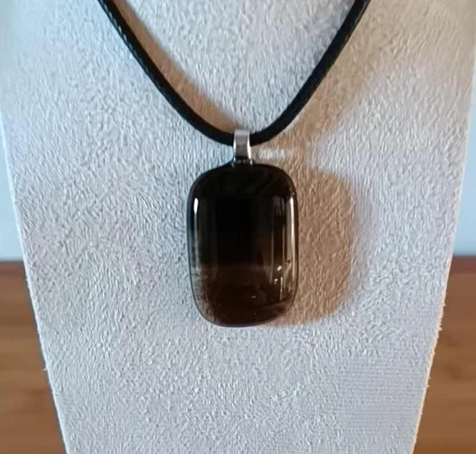 Handmade fused transparent brown glass pendant necklace - Photo 3