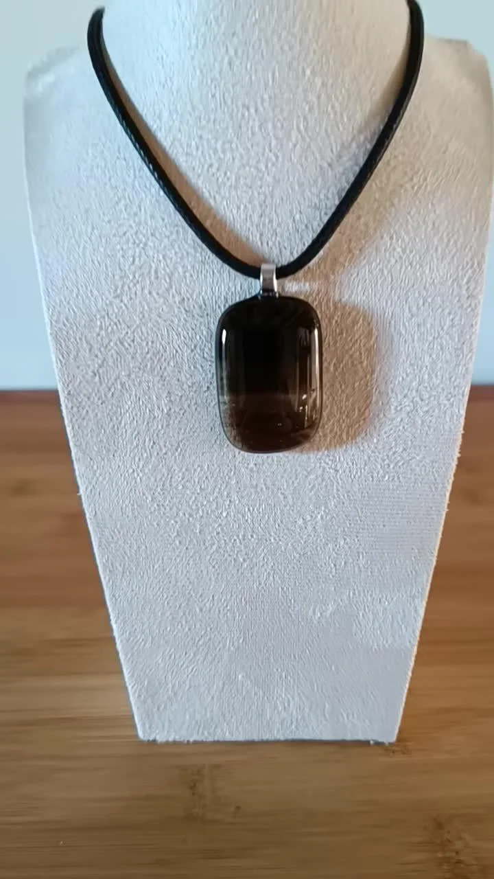 Handmade fused transparent brown glass pendant necklace - Photo 4