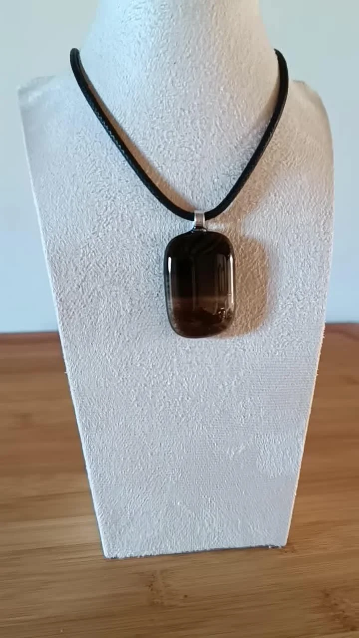 Handmade fused transparent brown glass pendant necklace - Photo 6