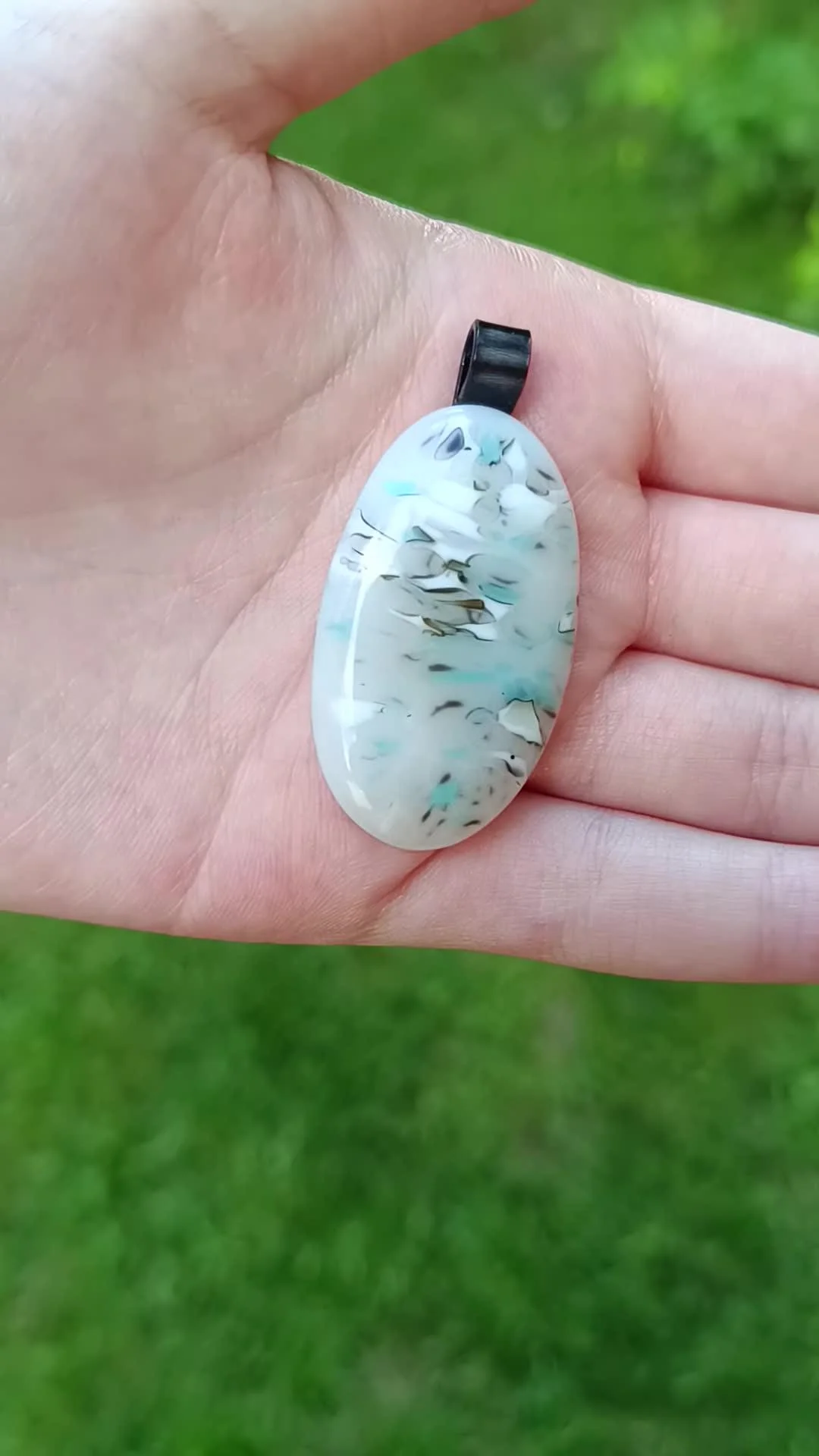 Handmade white fused glass pendant with cord necklace - Photo 2