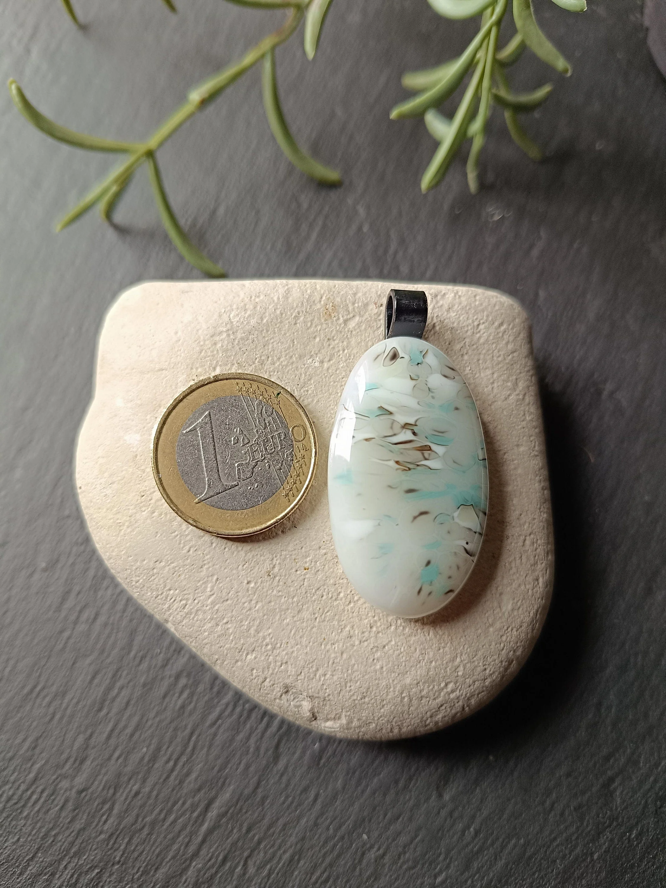Handmade white fused glass pendant with cord necklace - Photo 3