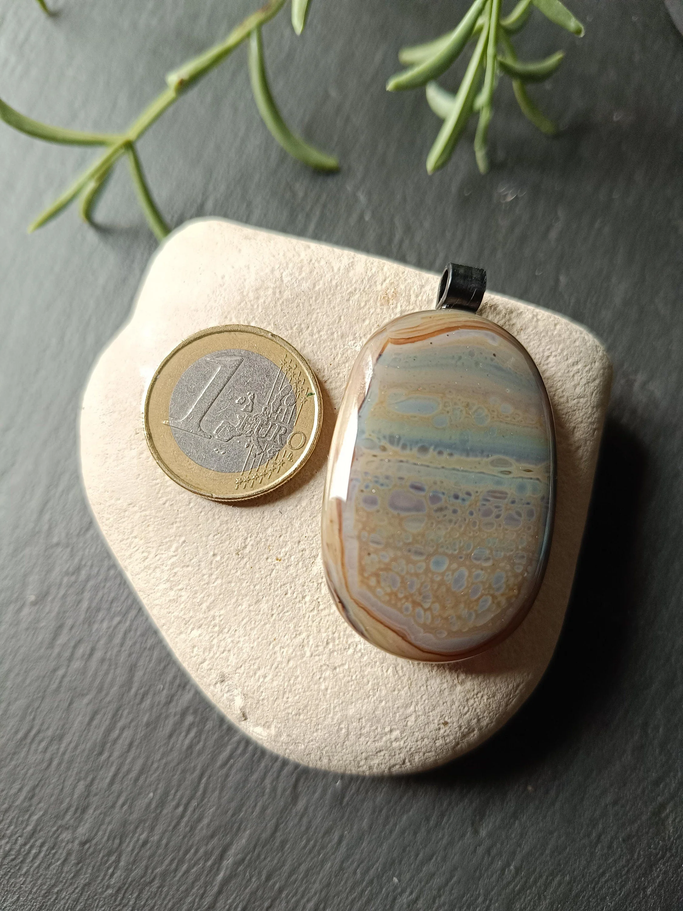 Handmade fused natural tones glass pendant necklace - Photo 2