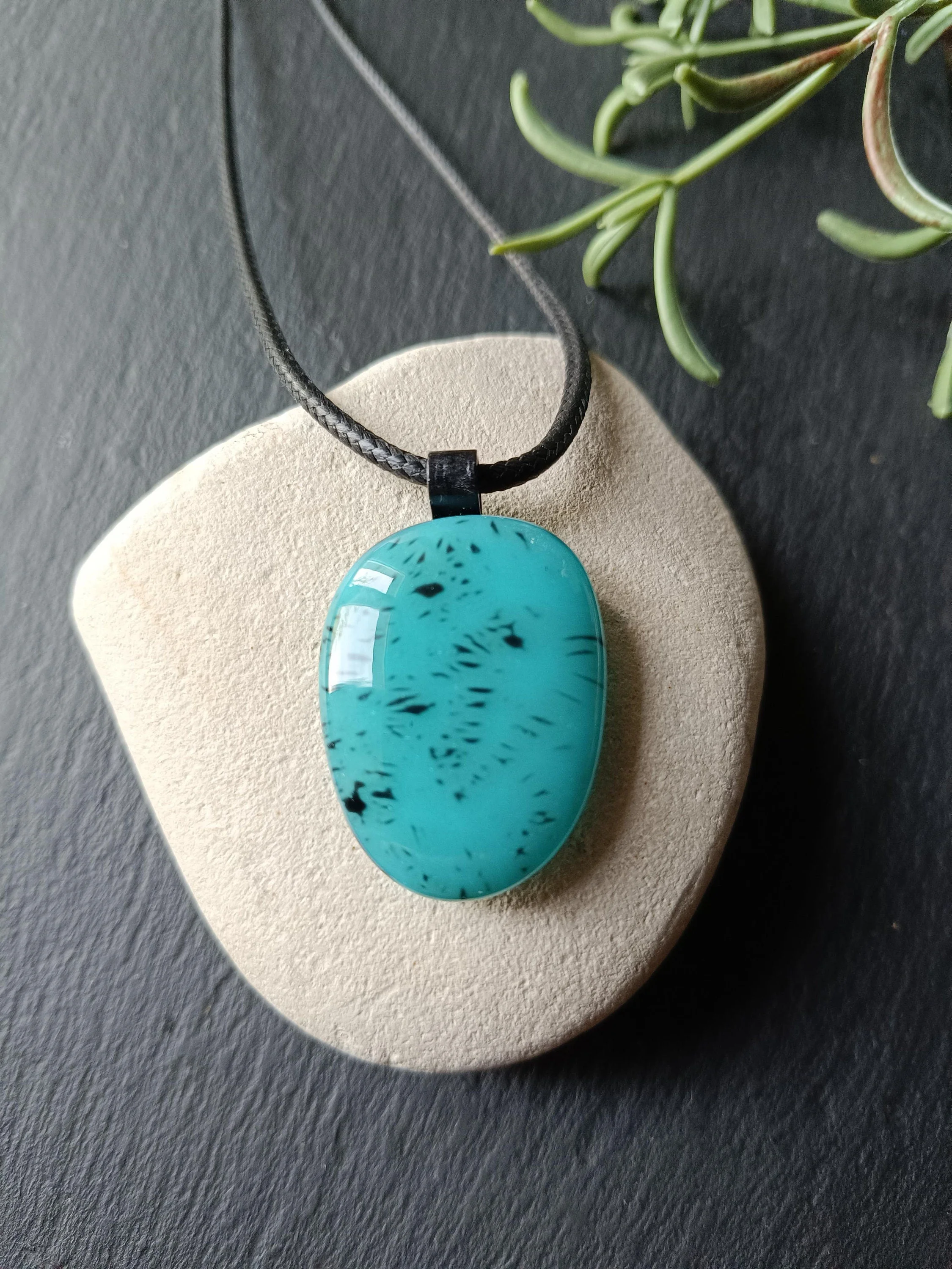 Hand made blue black fused glass pendant - Photo 1