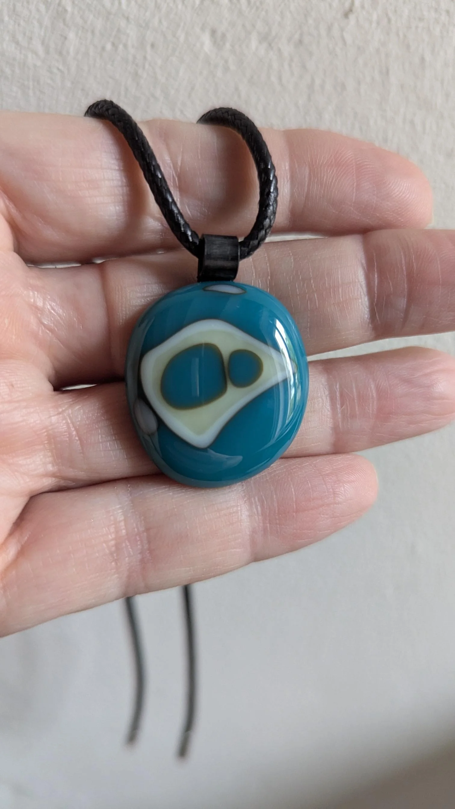 Fused glass turquoise and vanilla handcrafted pendant necklace - Photo 2