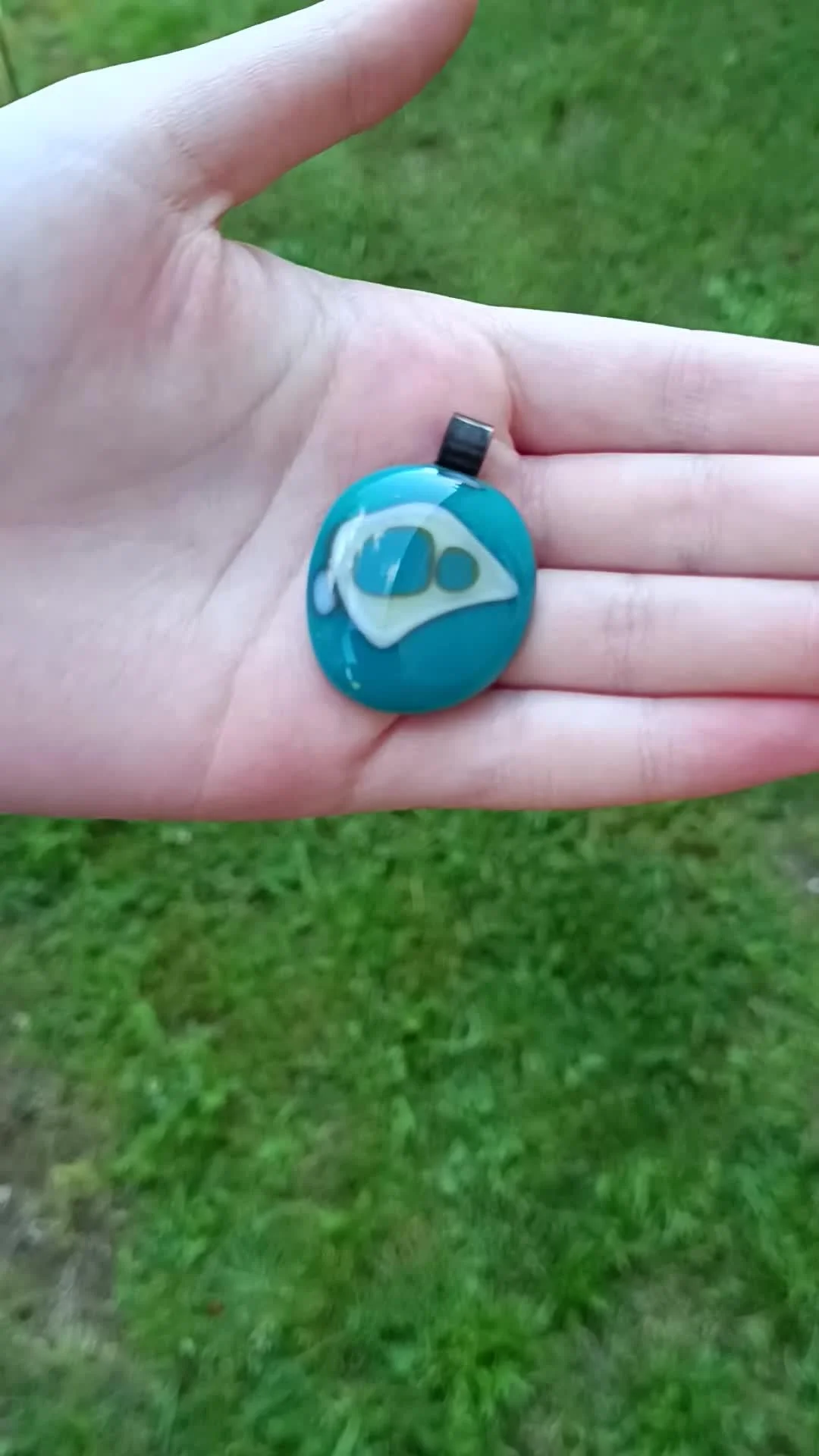 Fused glass turquoise and vanilla handcrafted pendant necklace - Photo 5