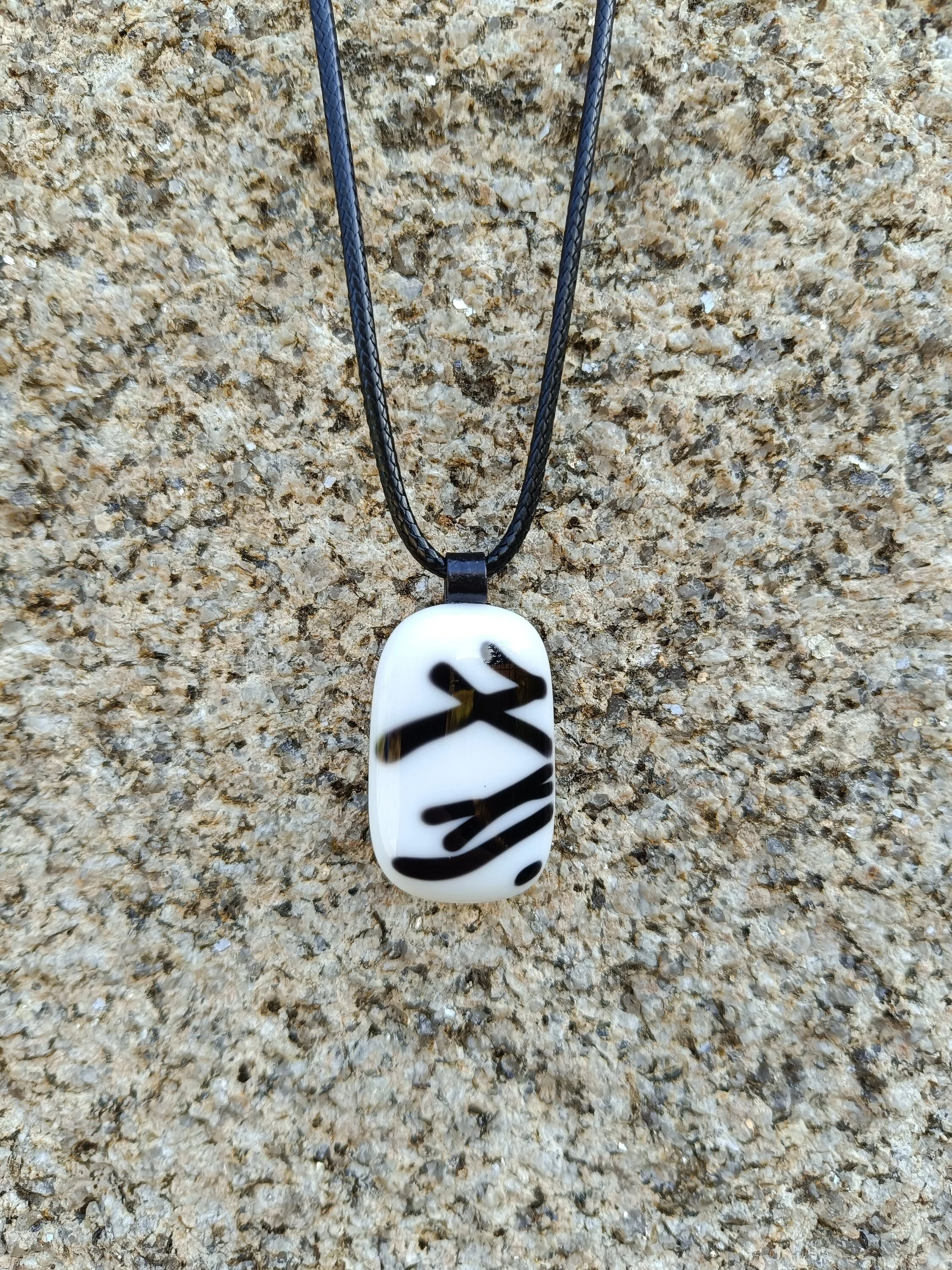 Handmade boho black and white fused glass pendant necklace - Photo 2
