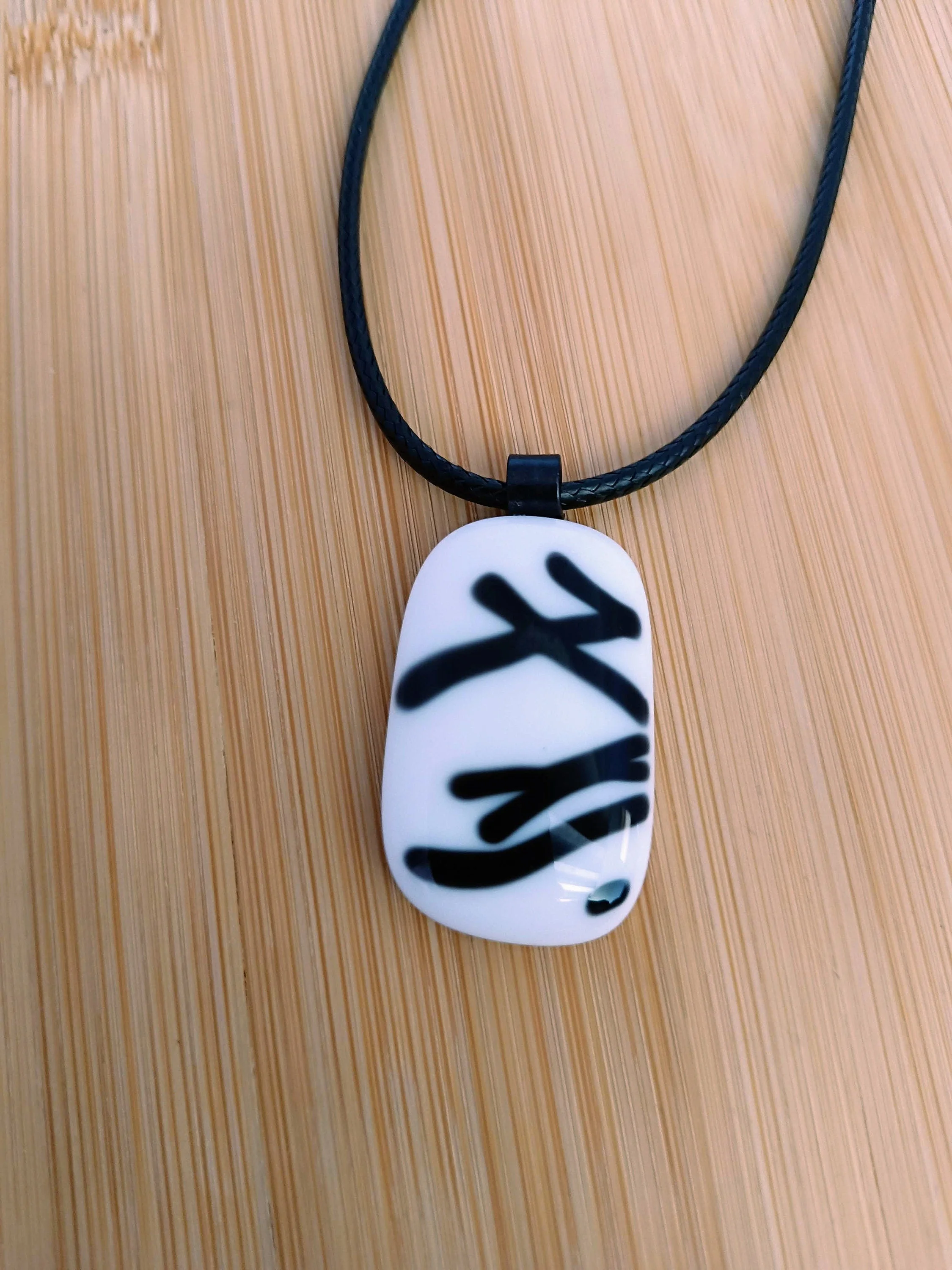 Handmade boho black and white fused glass pendant necklace - Photo 3